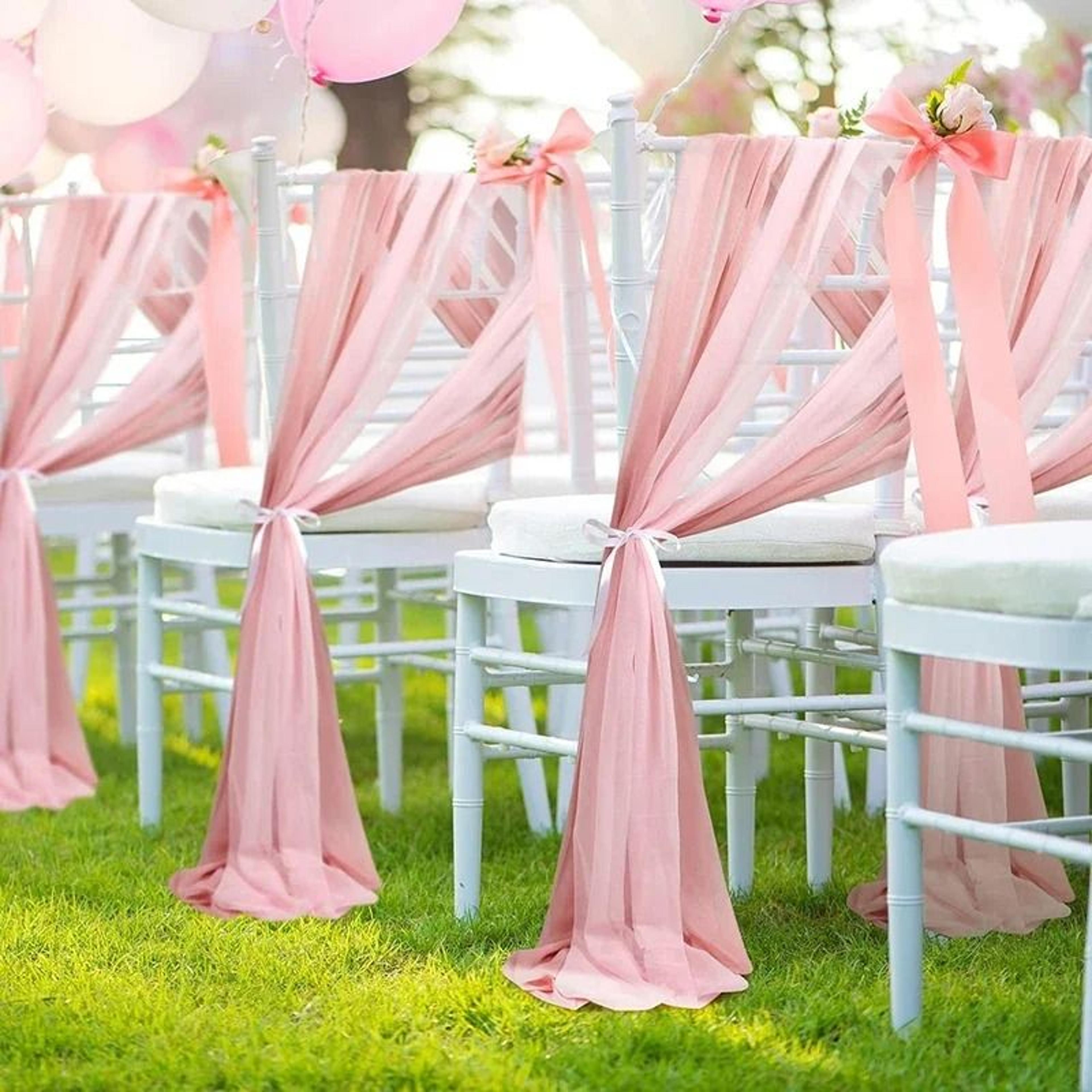 light pink chiffon chair sashes 10 pieces (soft sheer bow ribbon ties for wedding aisle & banquet chairs)