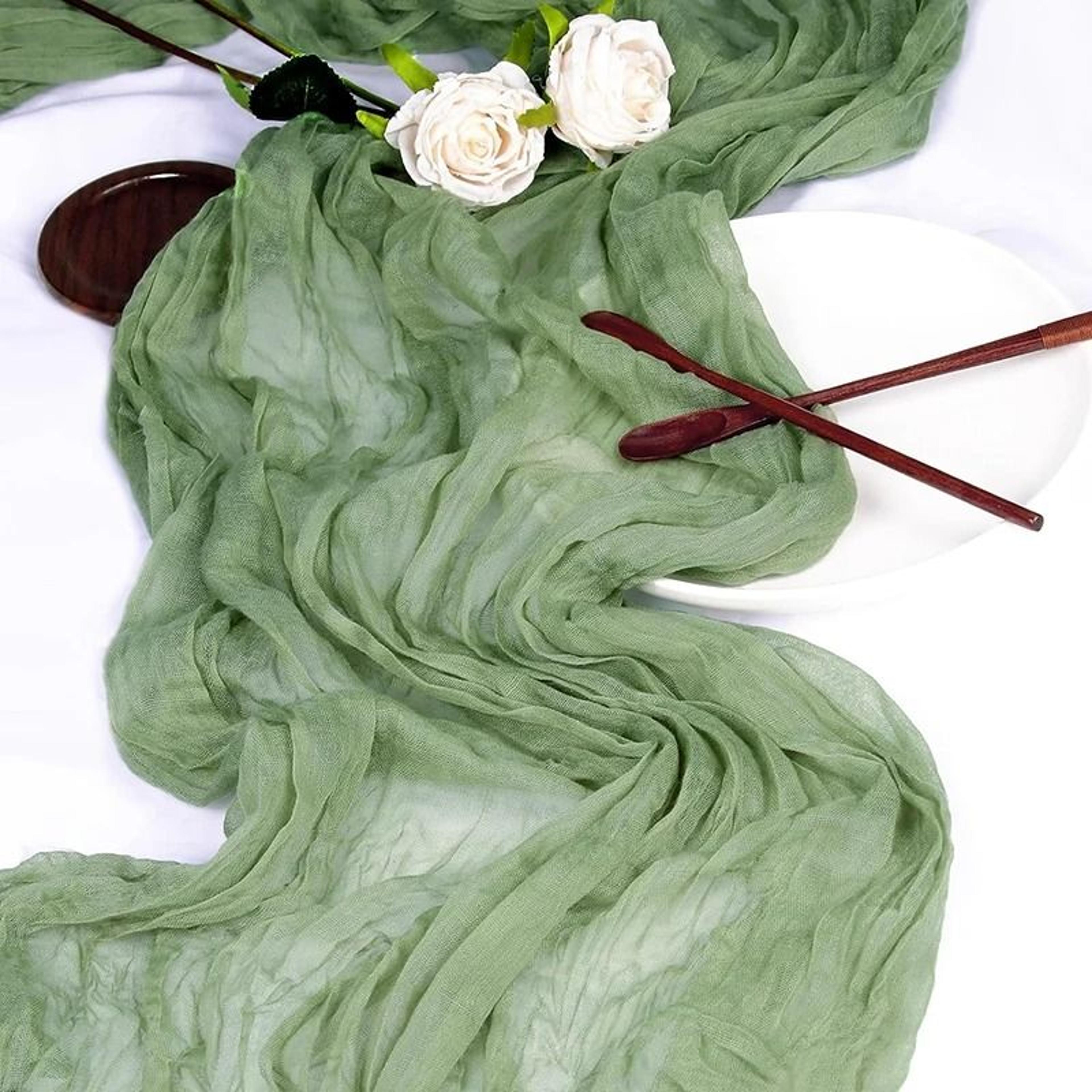 sage green cheesecloth table runner (boho gauze sheer drapery for wedding, party & baby shower)