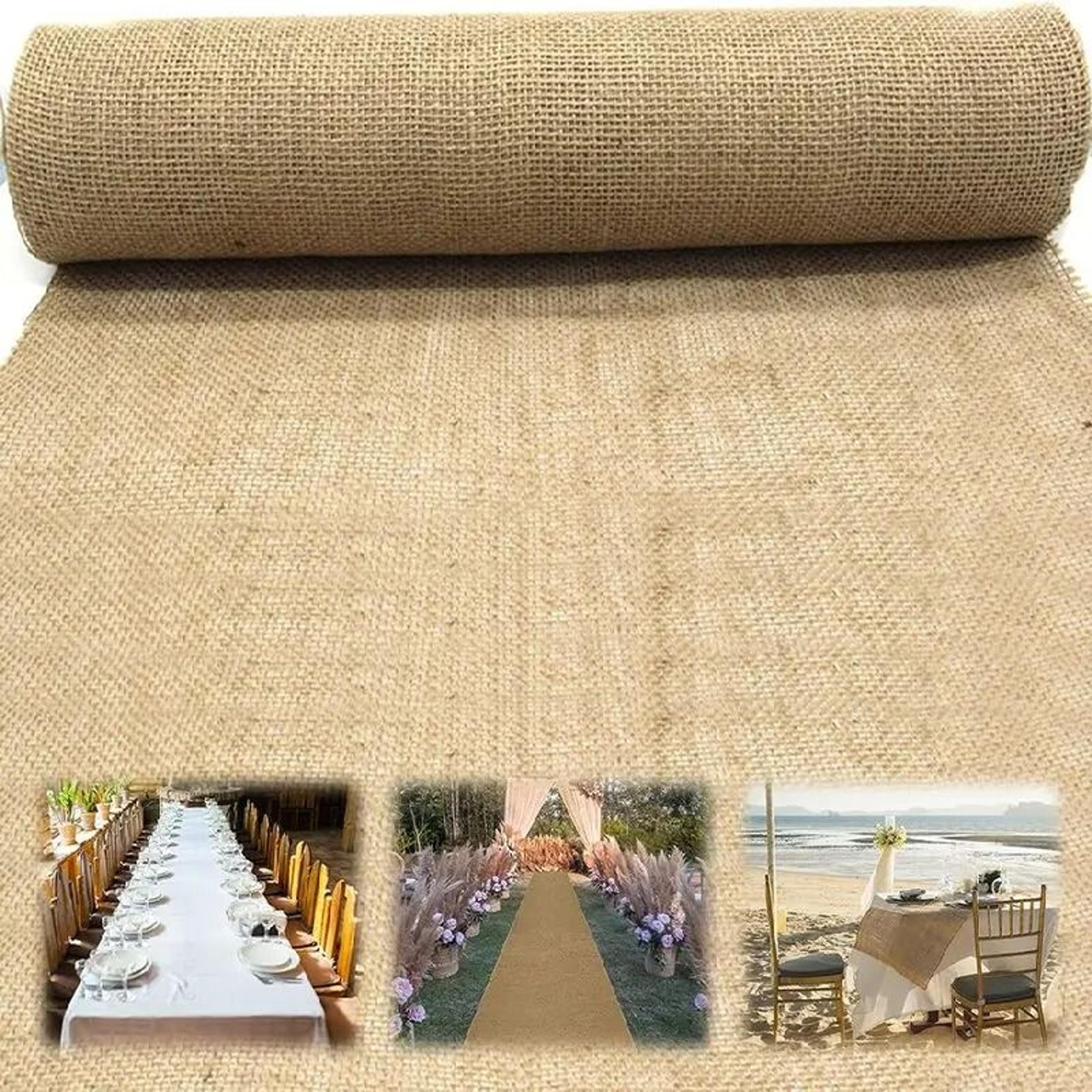 natural burlap jute fabric table runner & aisle runner (farmhouse decor for weddings & gardens)