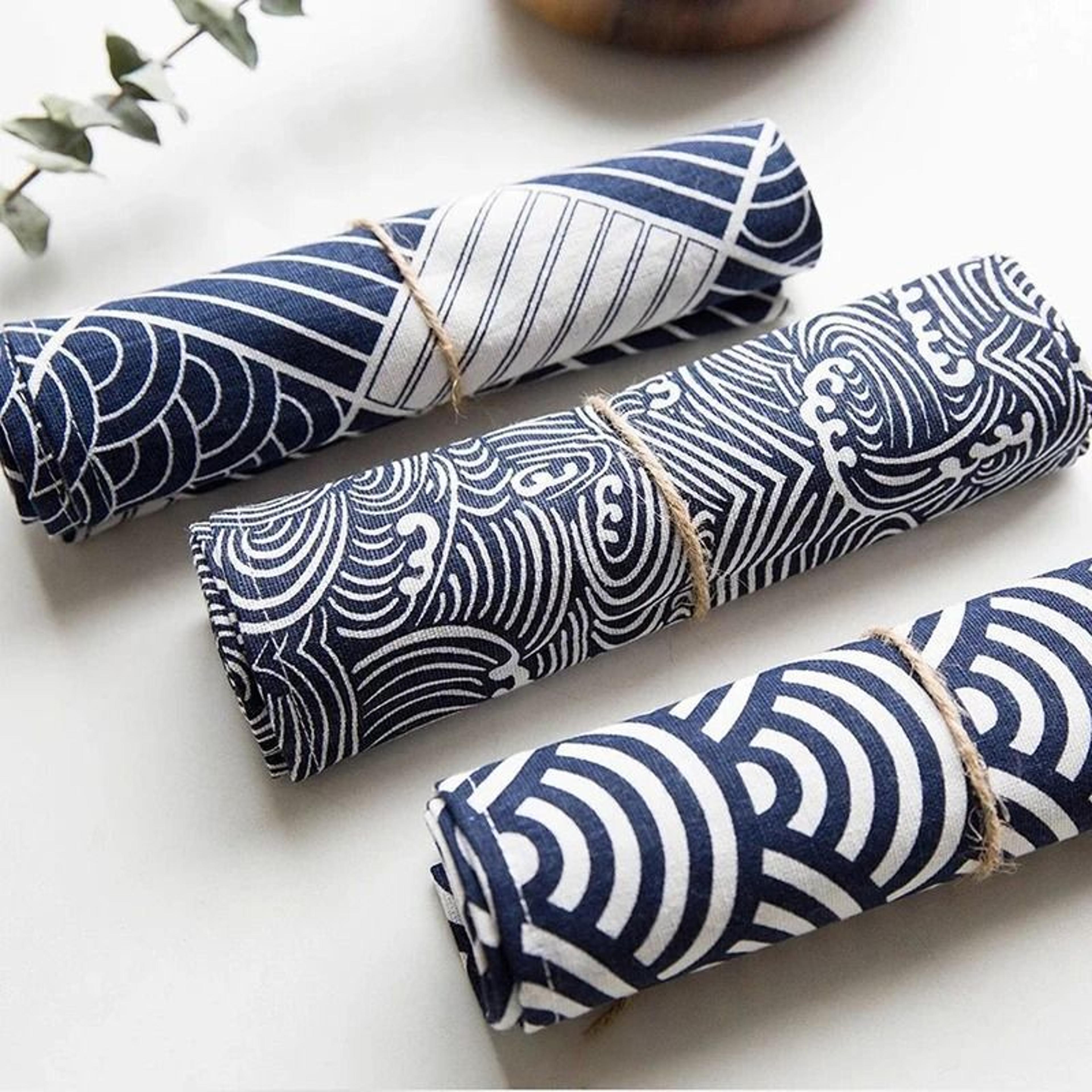 deep blue ocean waves rectangular placemats (set of 4 japanese seigaiha pattern dining table mats)
