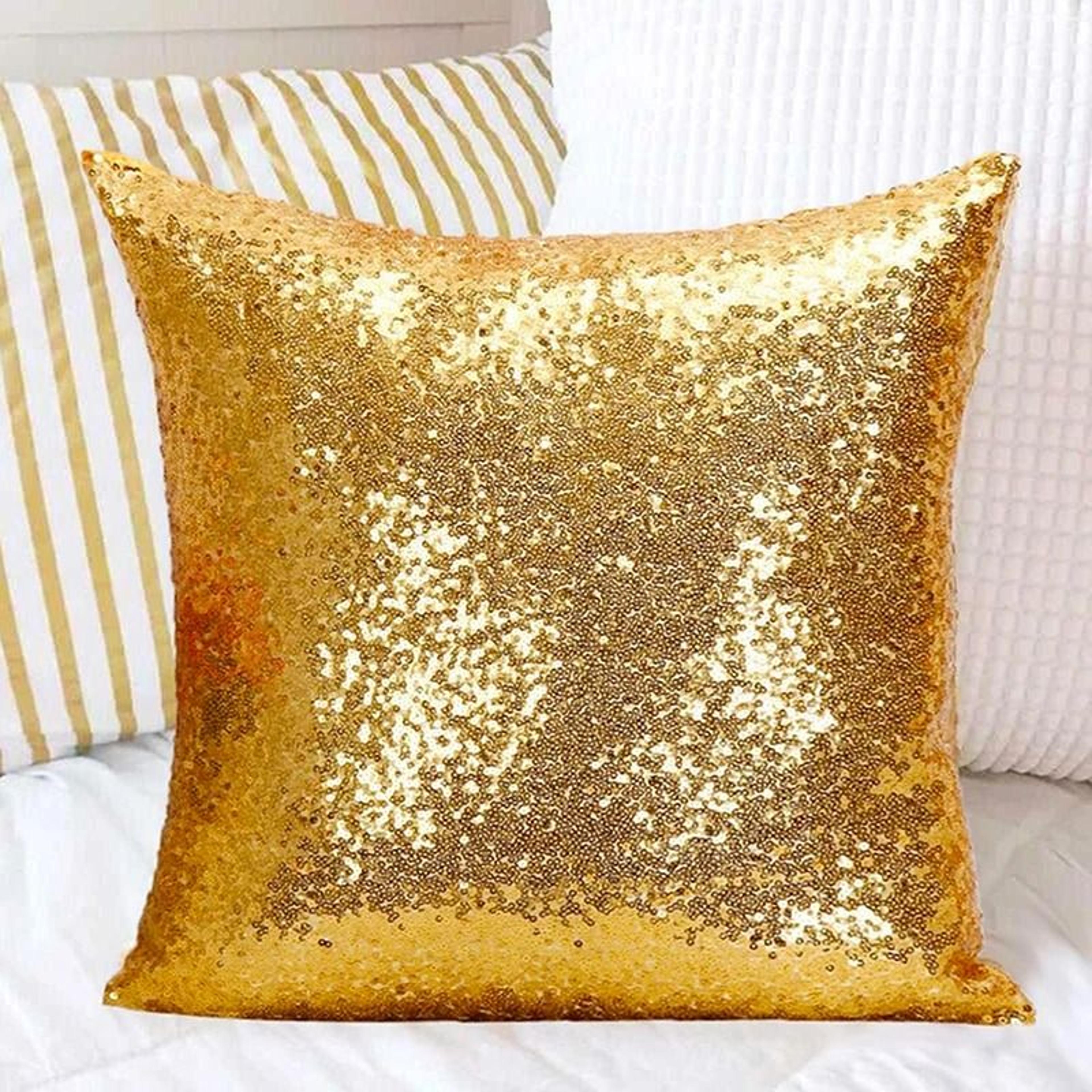 gold sequin throw pillow covers 40x40cm (shiny cushion case with hidden zipper for christmas & sofa decor)
