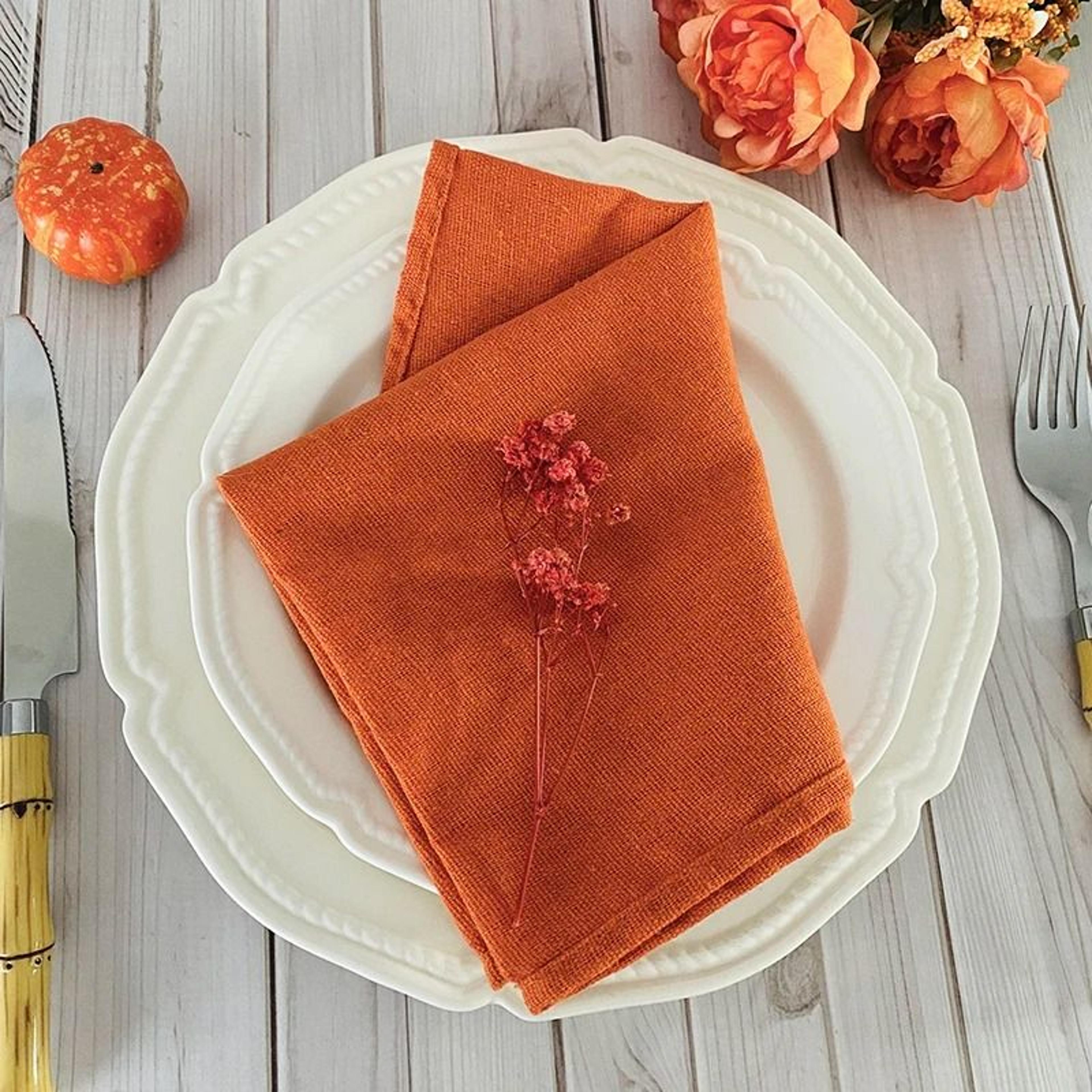 orange cotton polyester blend cloth napkins 6 pieces (30x45cm washable dinner napkins for wedding & party decor)