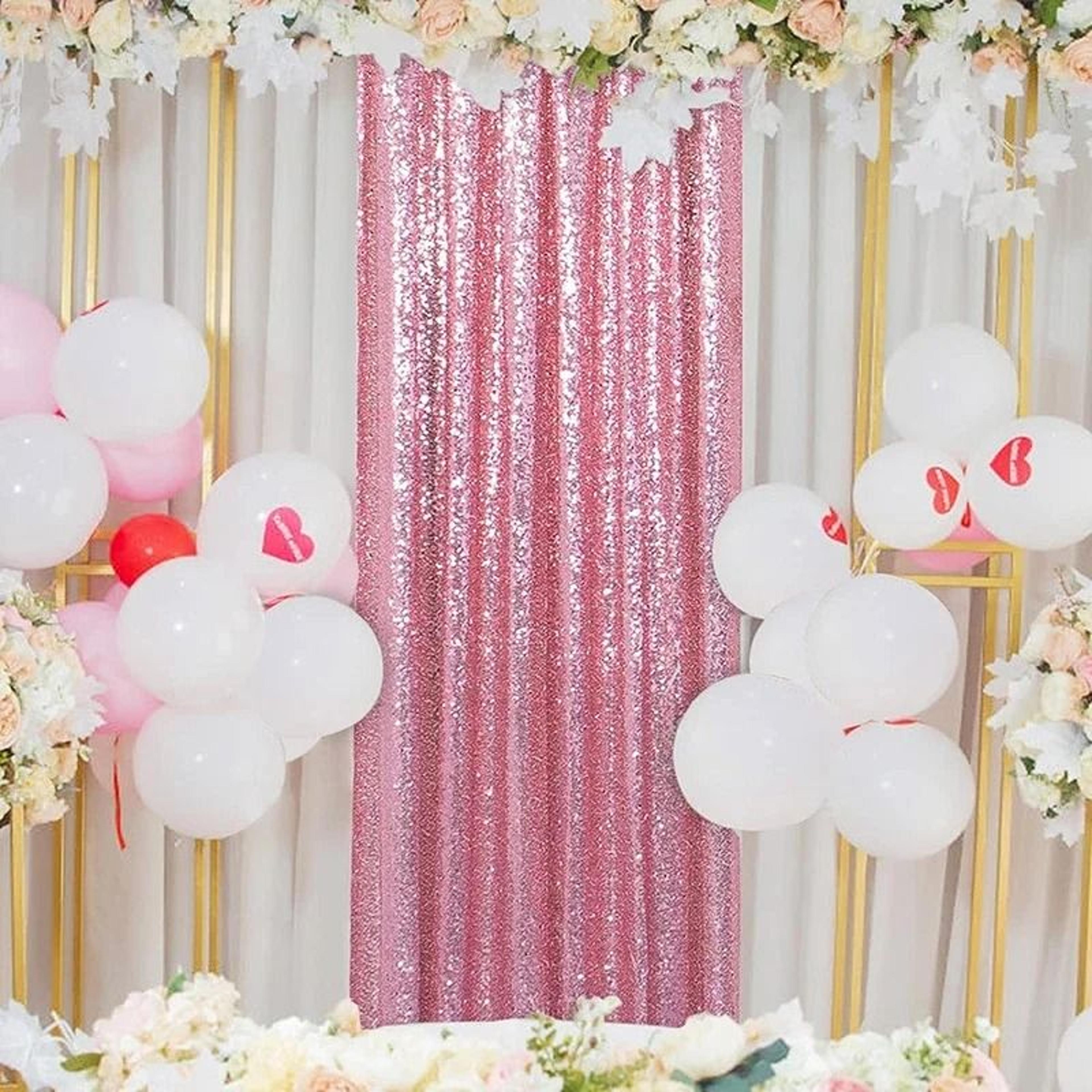 1pc pink sequin backdrop curtain 2ftx8ft (glitter background drape for wedding, birthday & party decor)