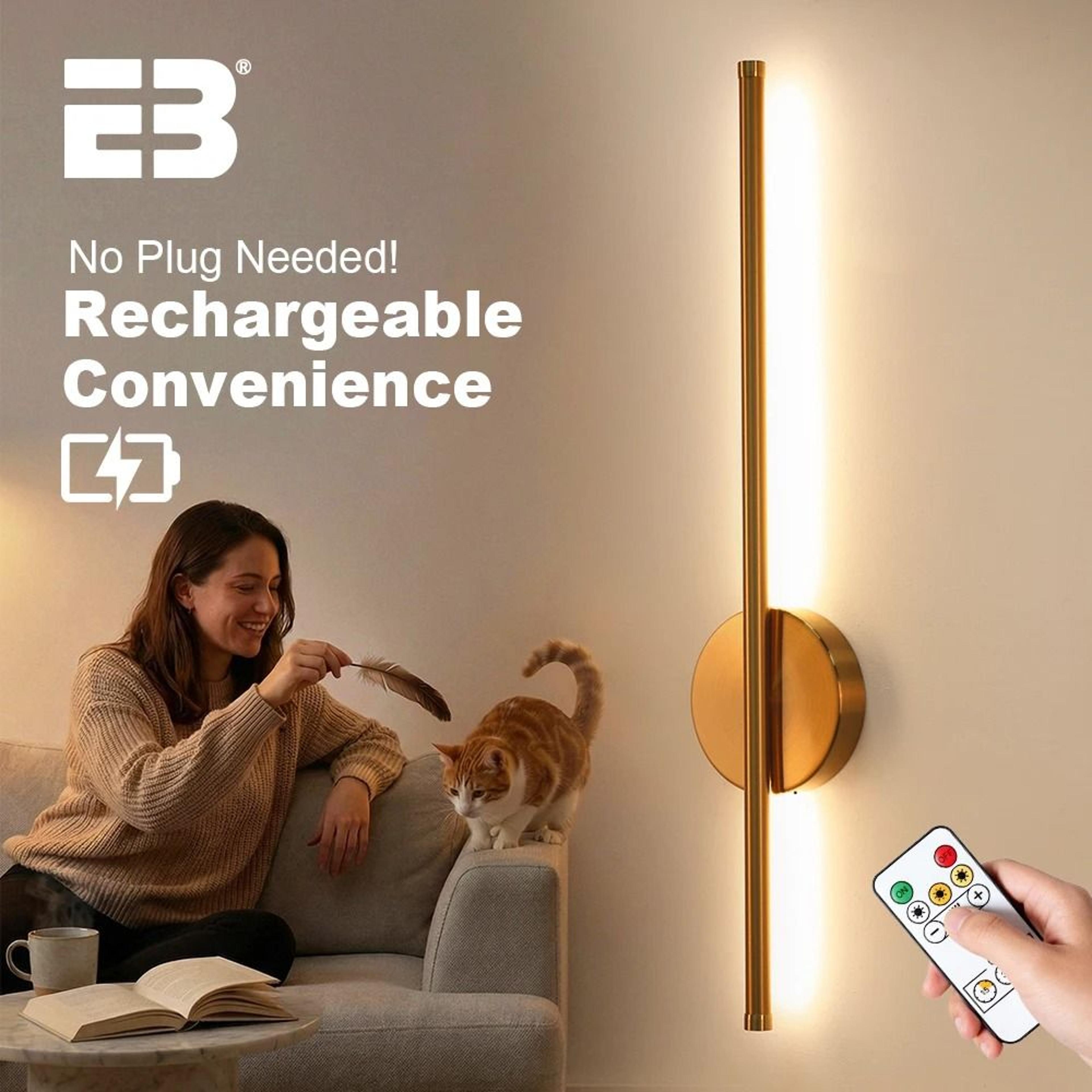 2 packs gold wireless wall light sconces (60cm battery operated usb rechargeable indoor led interior wall lights)
