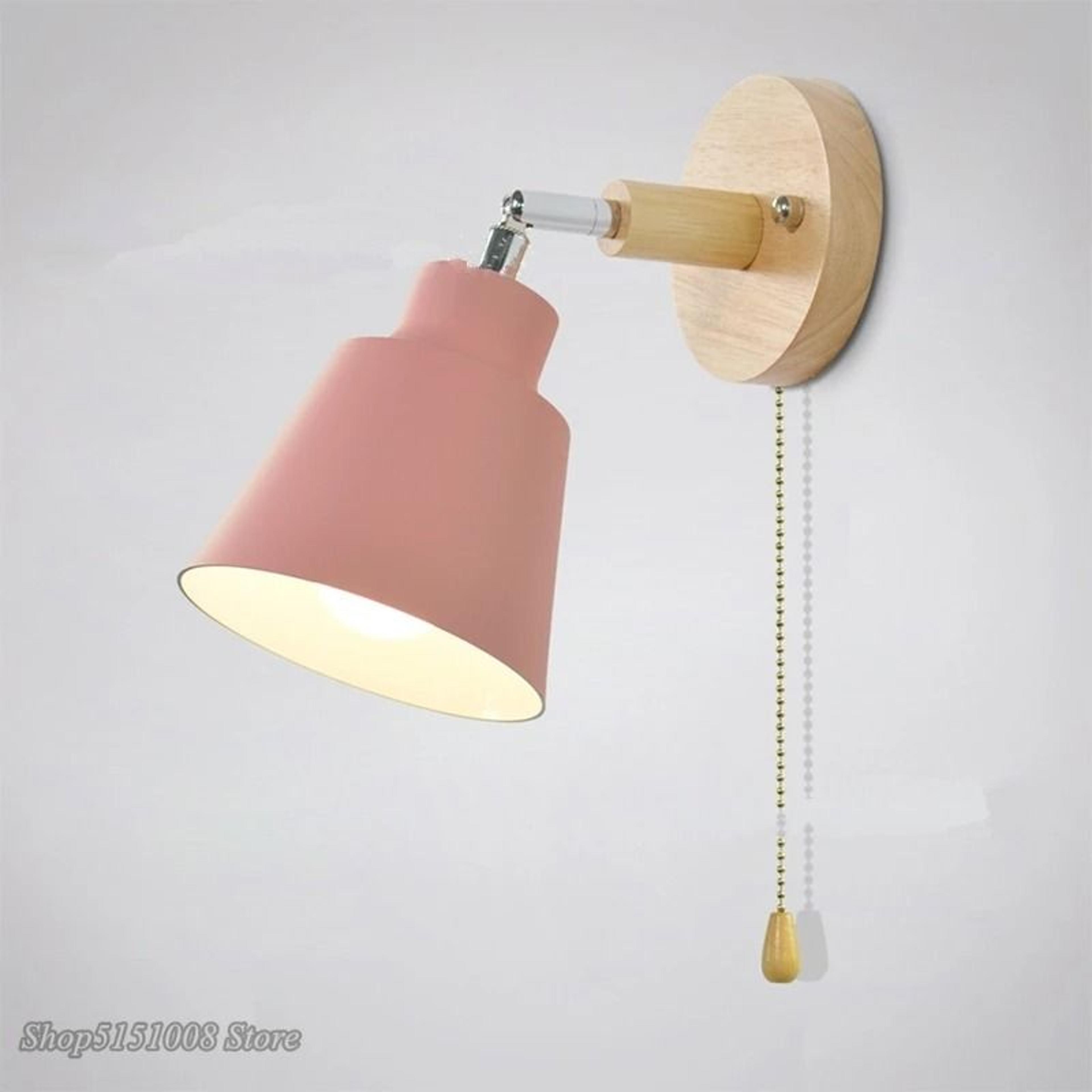 nordic wooden wall light with pull zipper switch (modern rotatable macaron sconce for bedside & bedroom decor)
