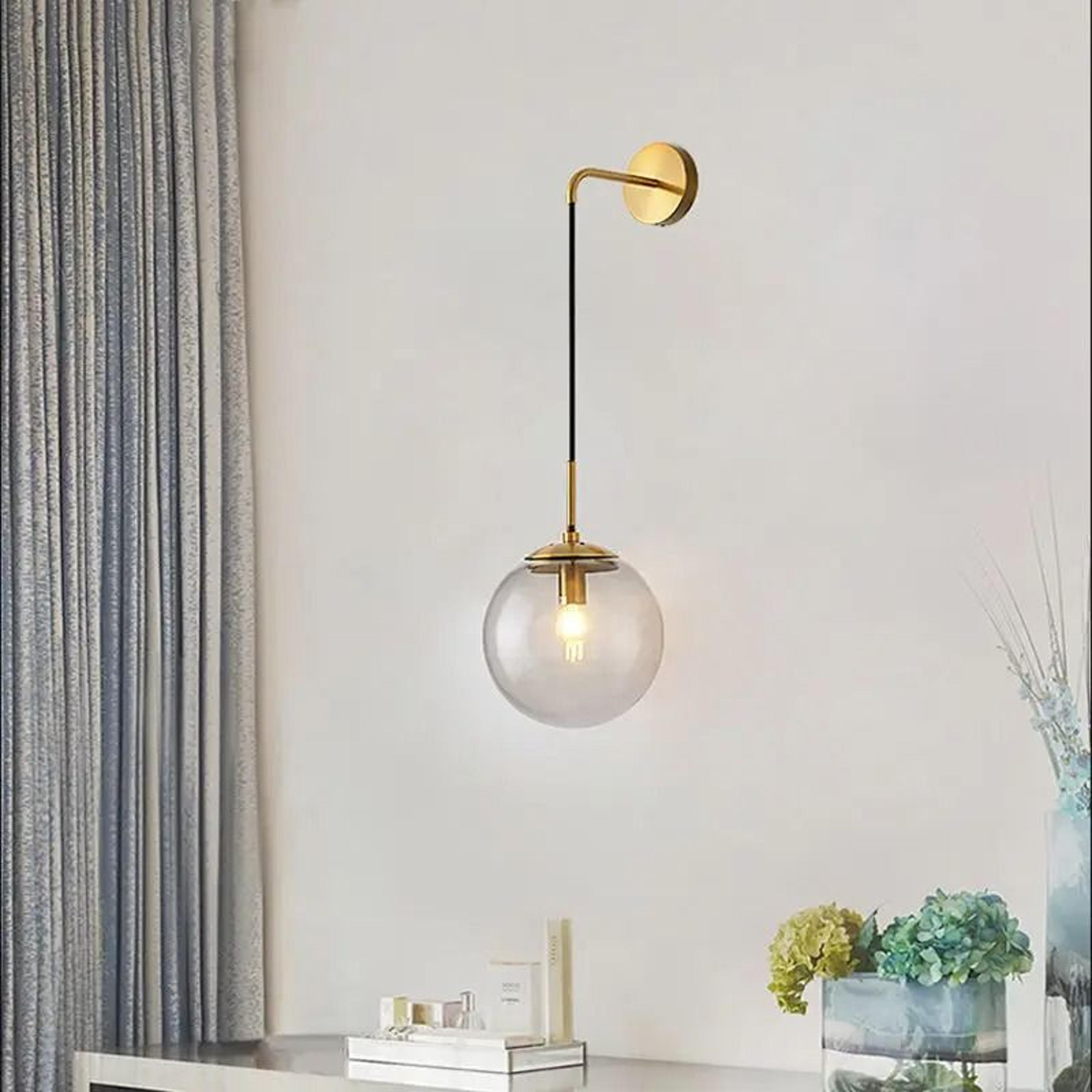 nordic brass gold ball glass wall sconce (modern sphere lamp for living room, bedside & mirror front)