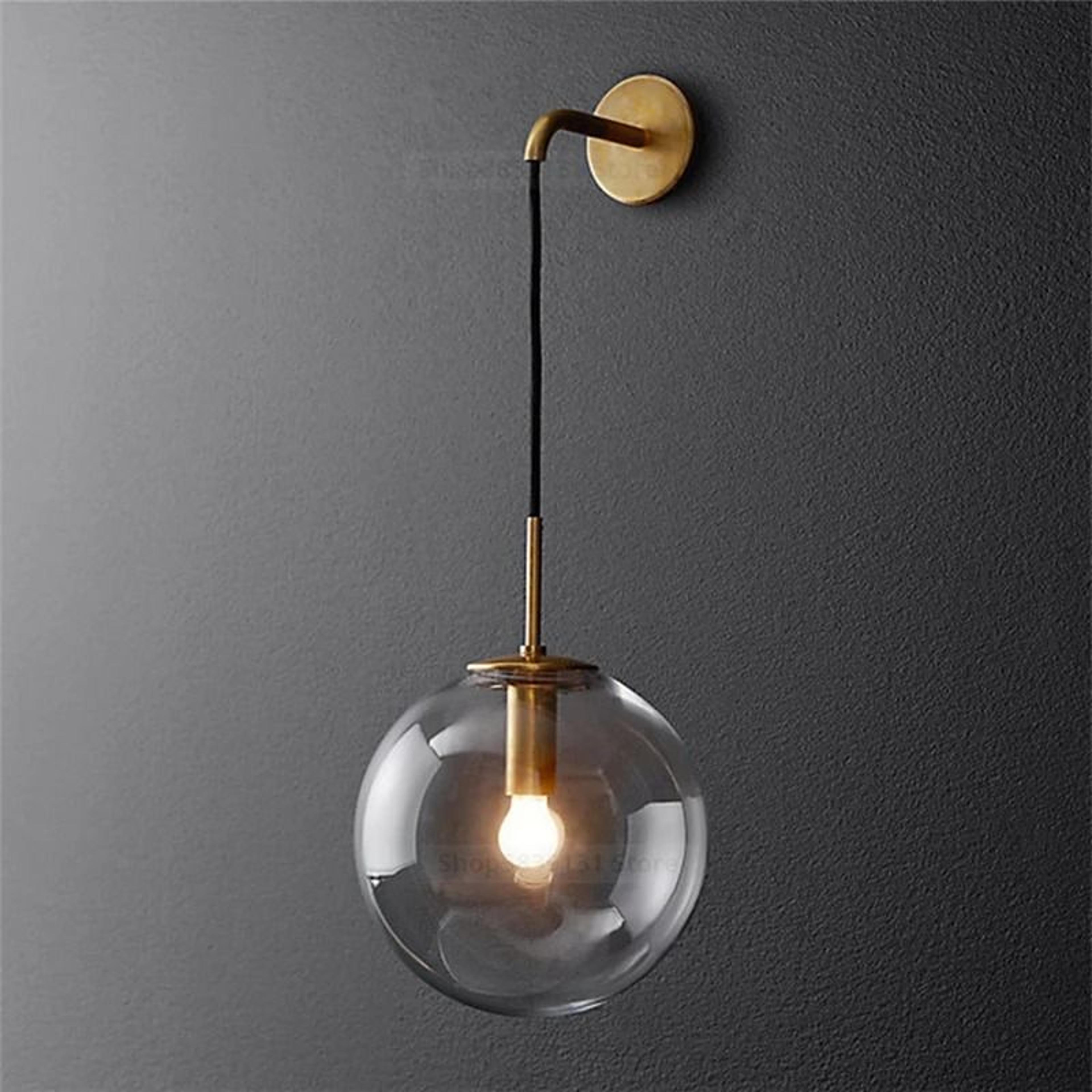 nordic modern vintage glass ball led wall lamp (15cm globe bedside sconce for bedroom & living room)
