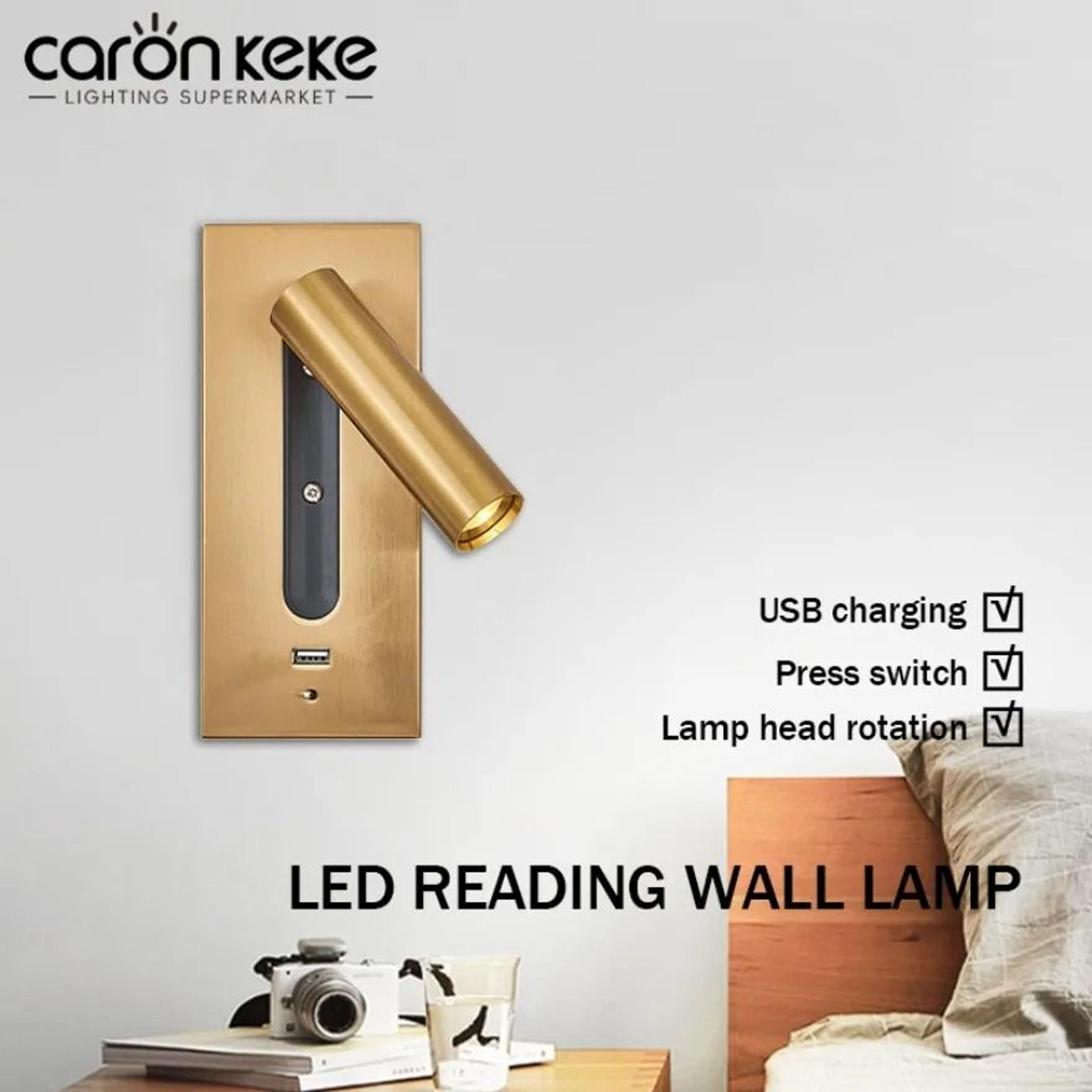 modern embedded led wall lamp with usb charging (recessed bedside & study reading light in black & copper)