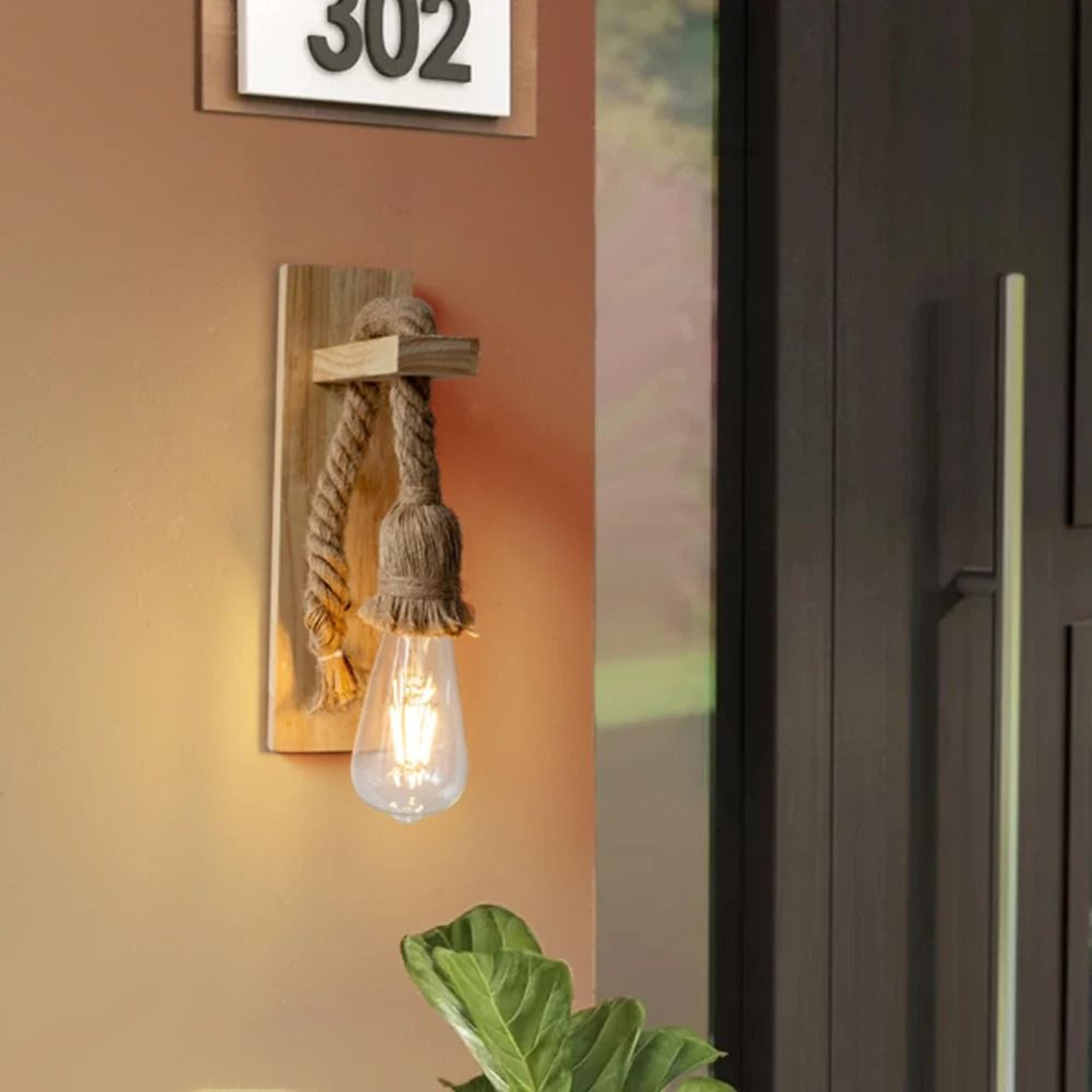 retro wooden hemp rope wall lamp industrial vintage sconce
