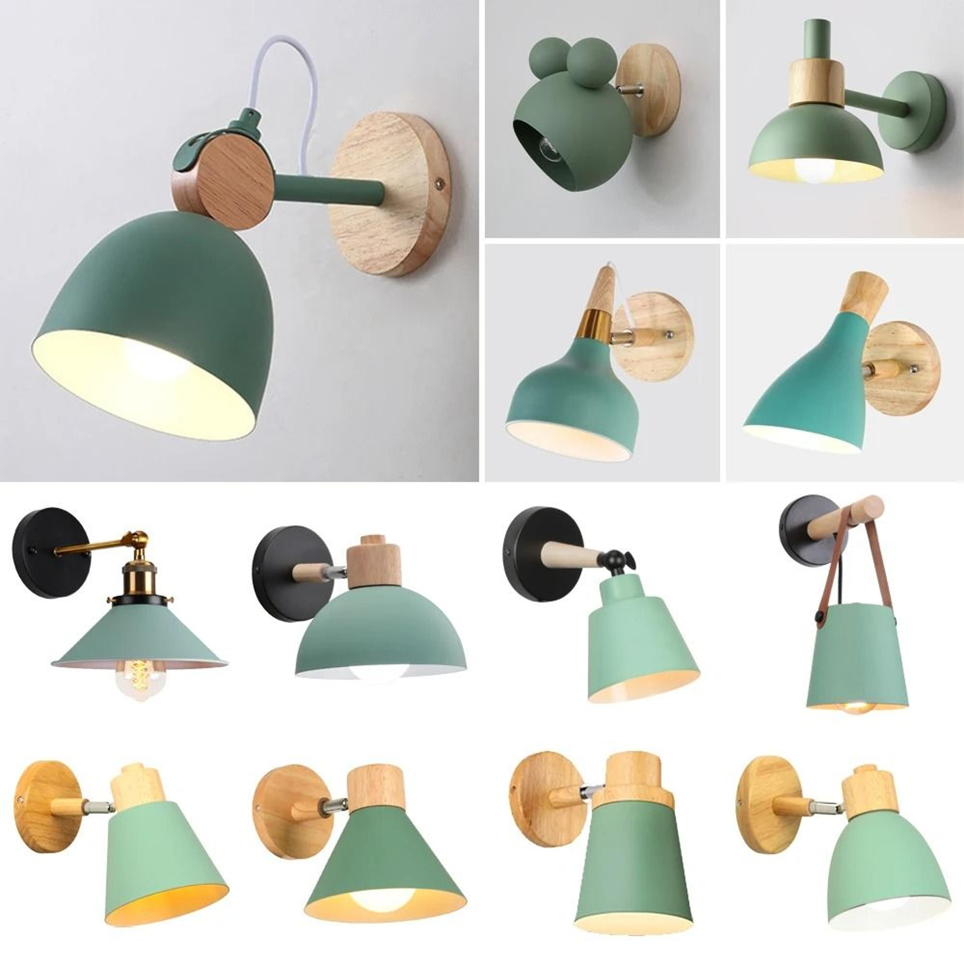 nordic wooden adjustable e27 led wall lamp sconce in modern green