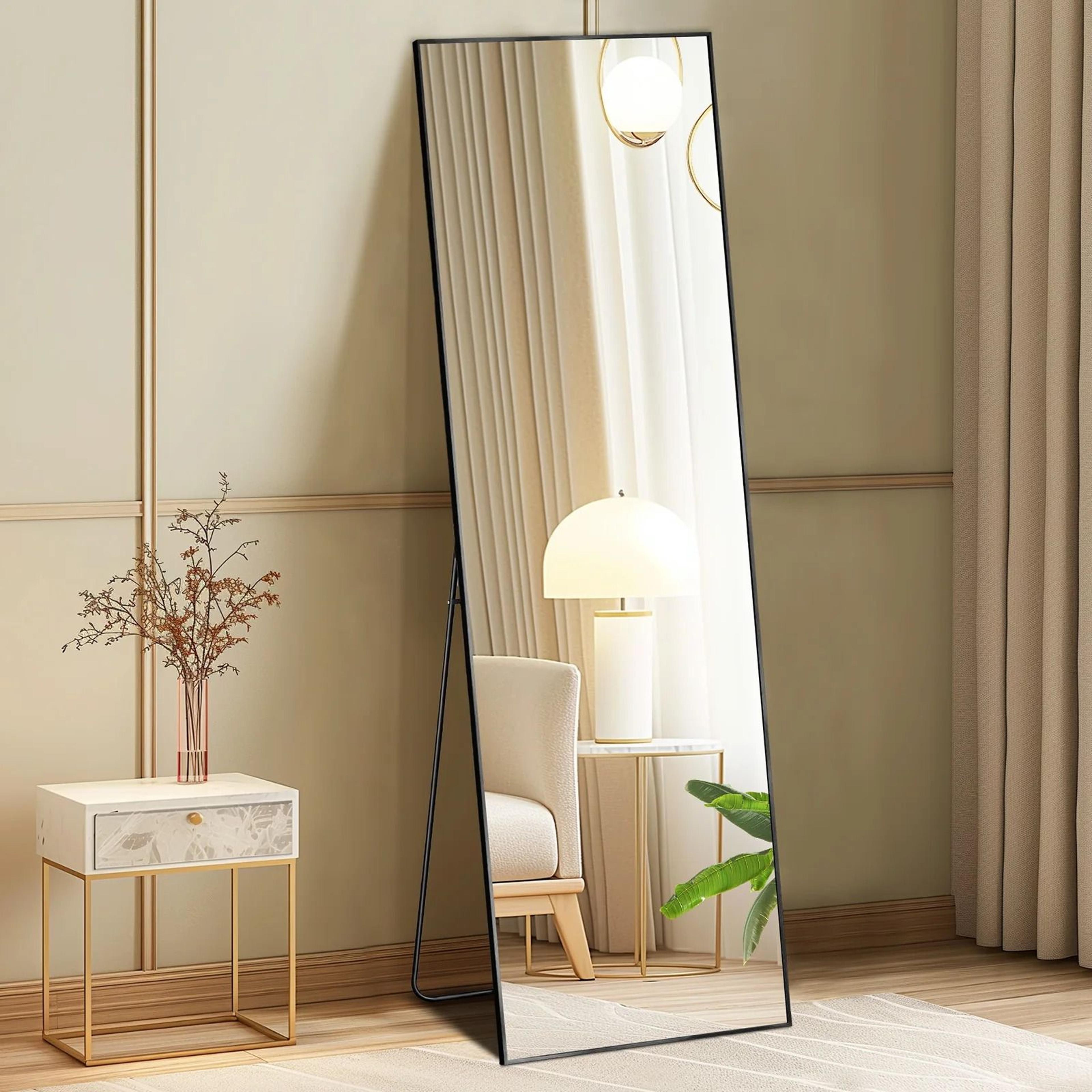 jhk 64x21 inch full body wall mirror with stand & aluminum alloy frame