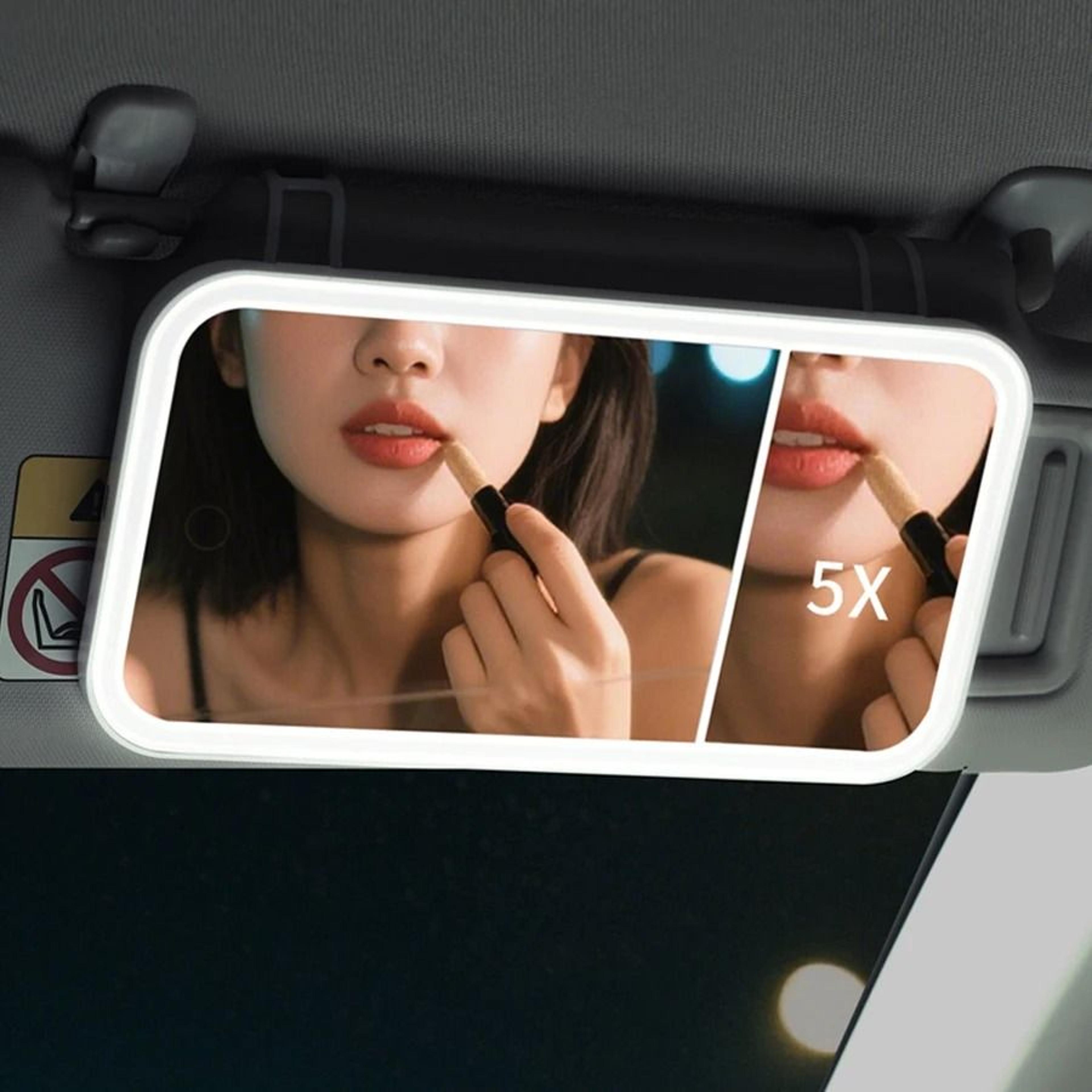 car vanity led makeup mirror with dimmable touch control & 5x magnification