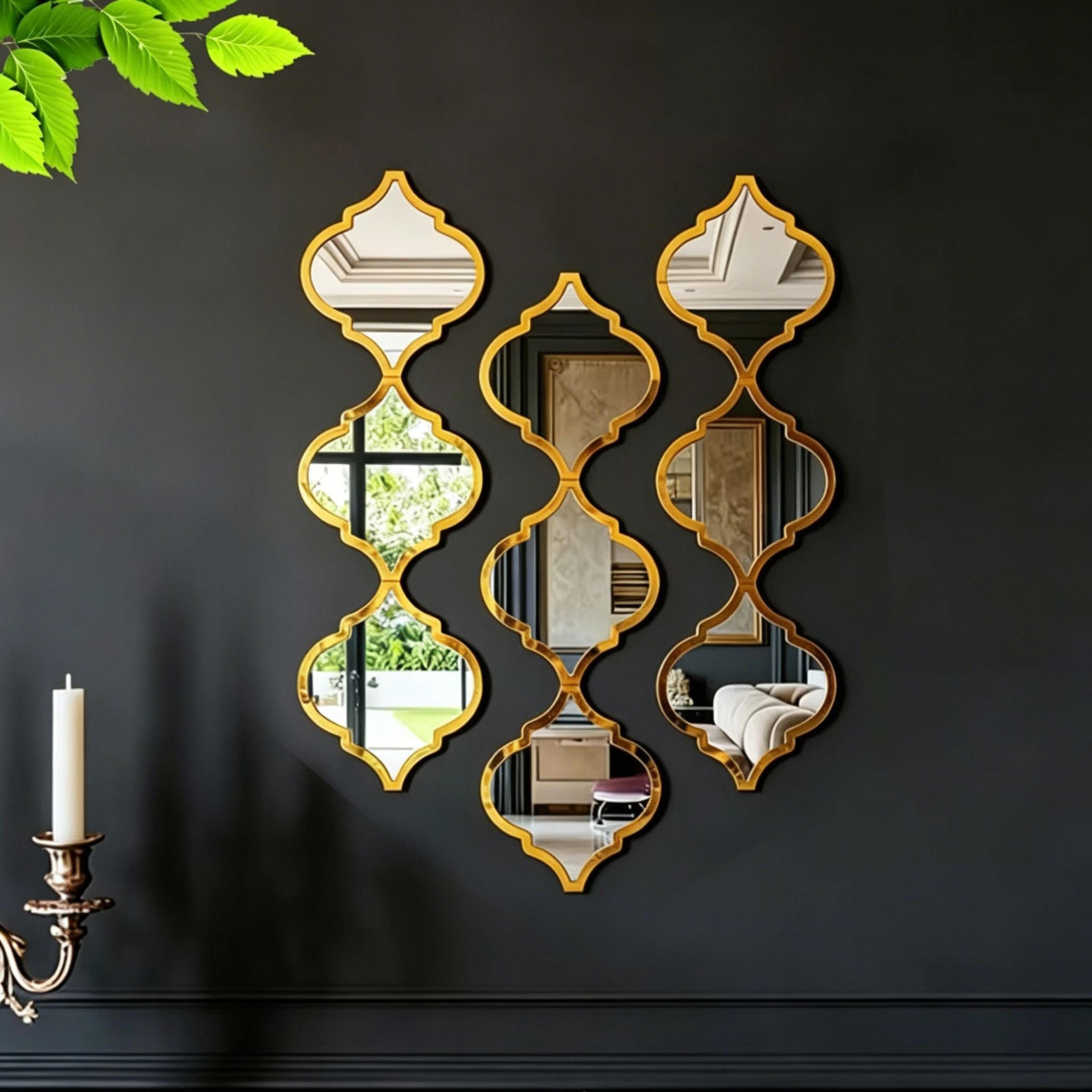 12-piece moroccan gold wall mirror set - vintage arabesque decorative accent mirrors
