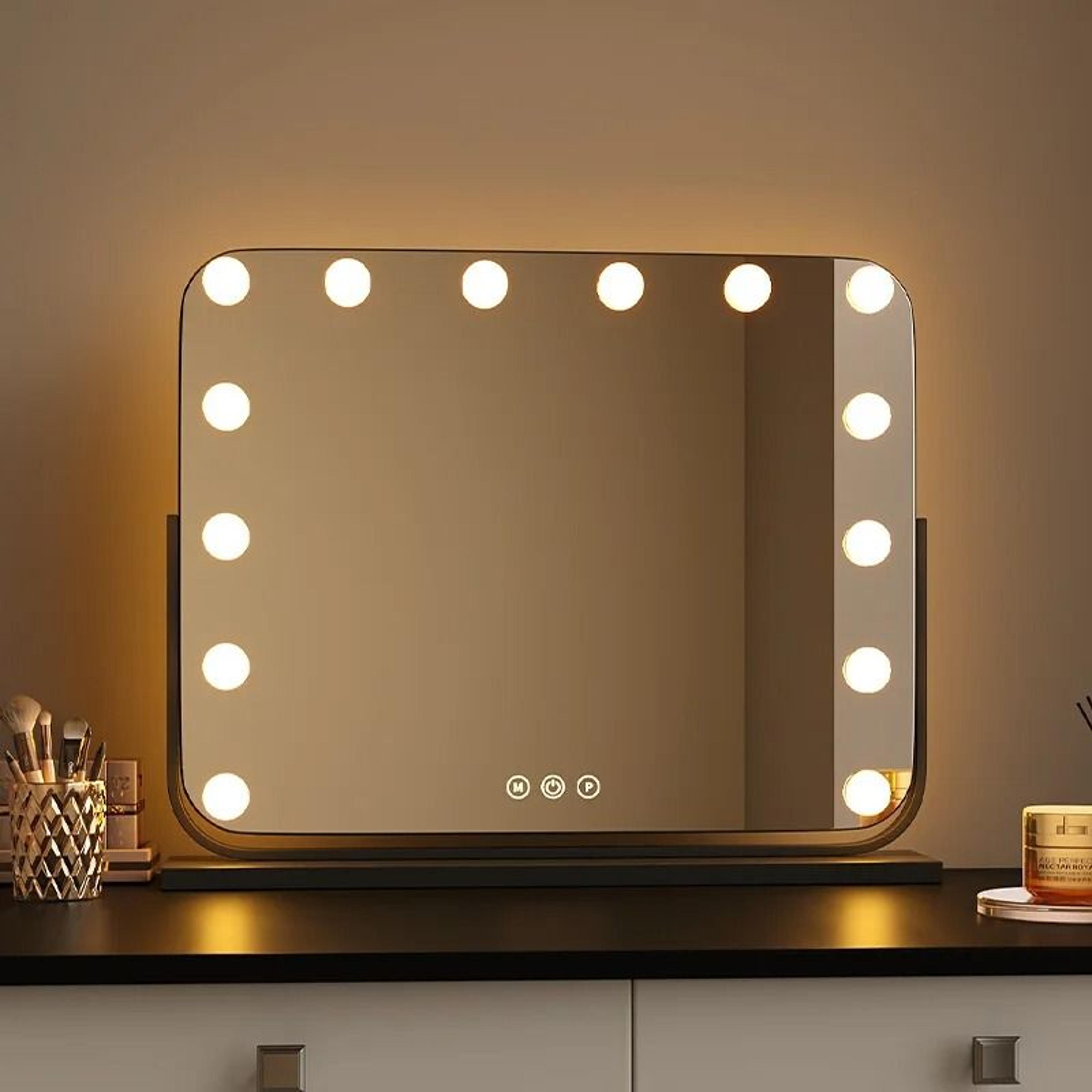 large smart professional led lighted desktop makeup mirror with desk stand