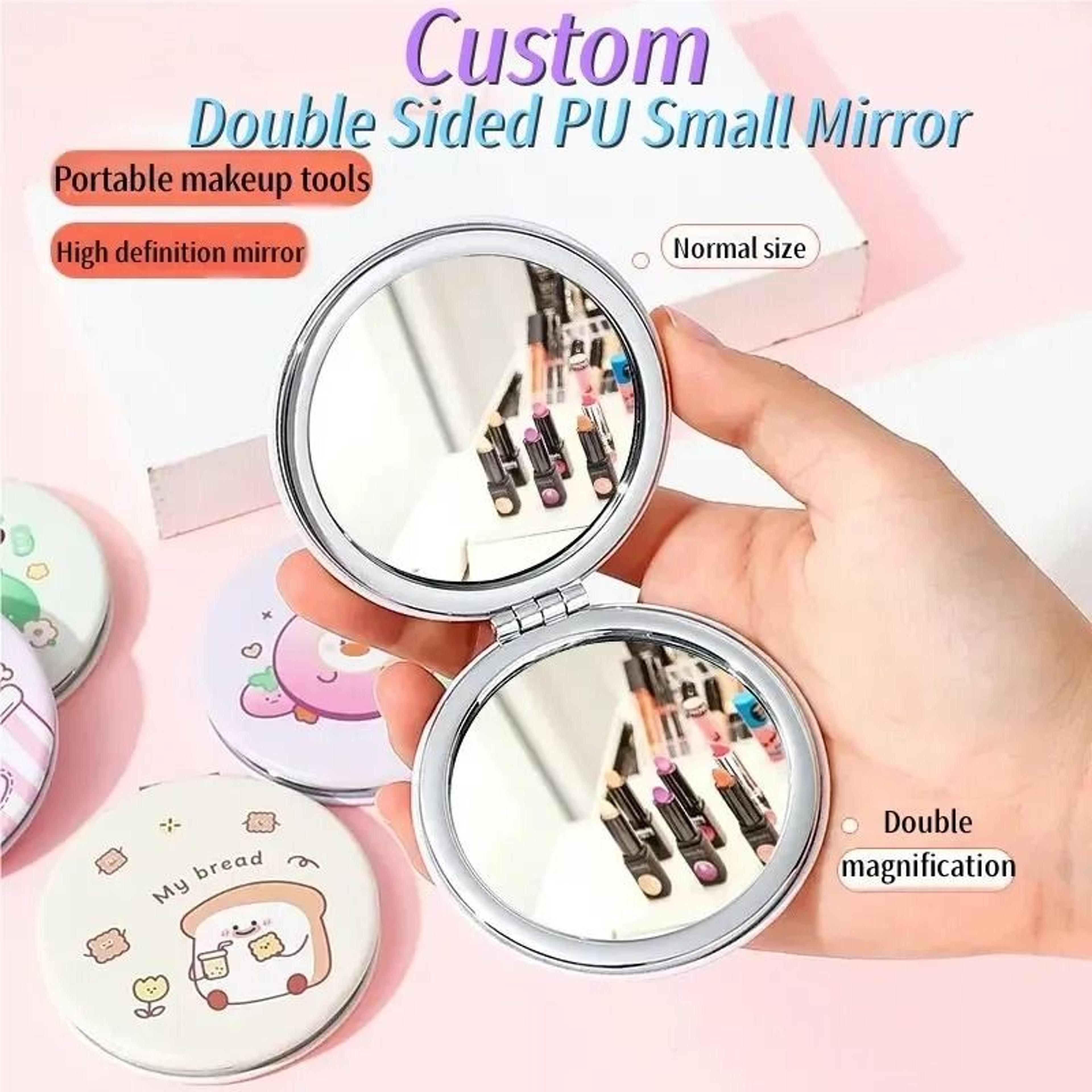 custom photo double-sided leather pocket mirror - personalized keepsake gift