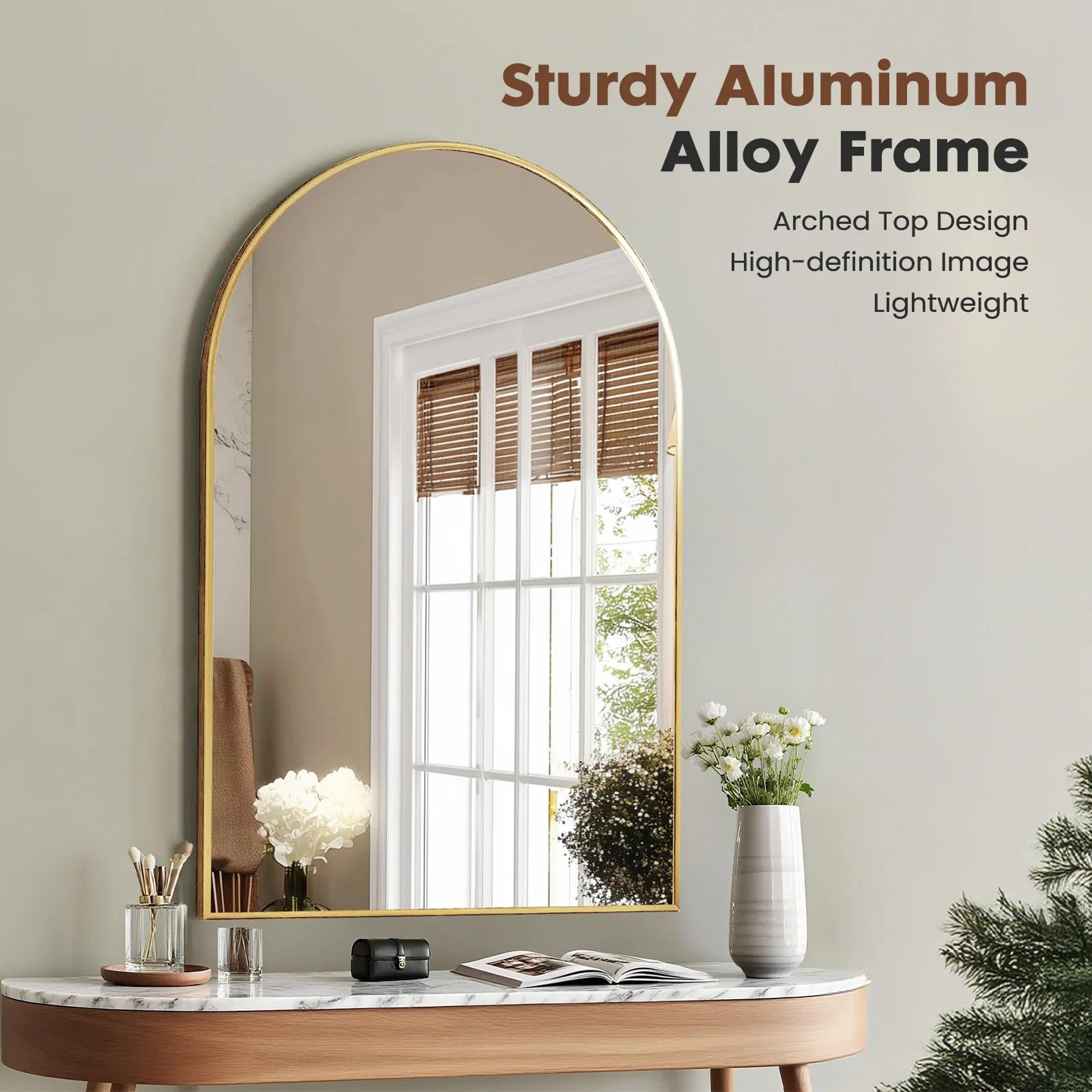 jhk 26"x38" arched metal framed wall mirror for bathroom, bedroom & entryway