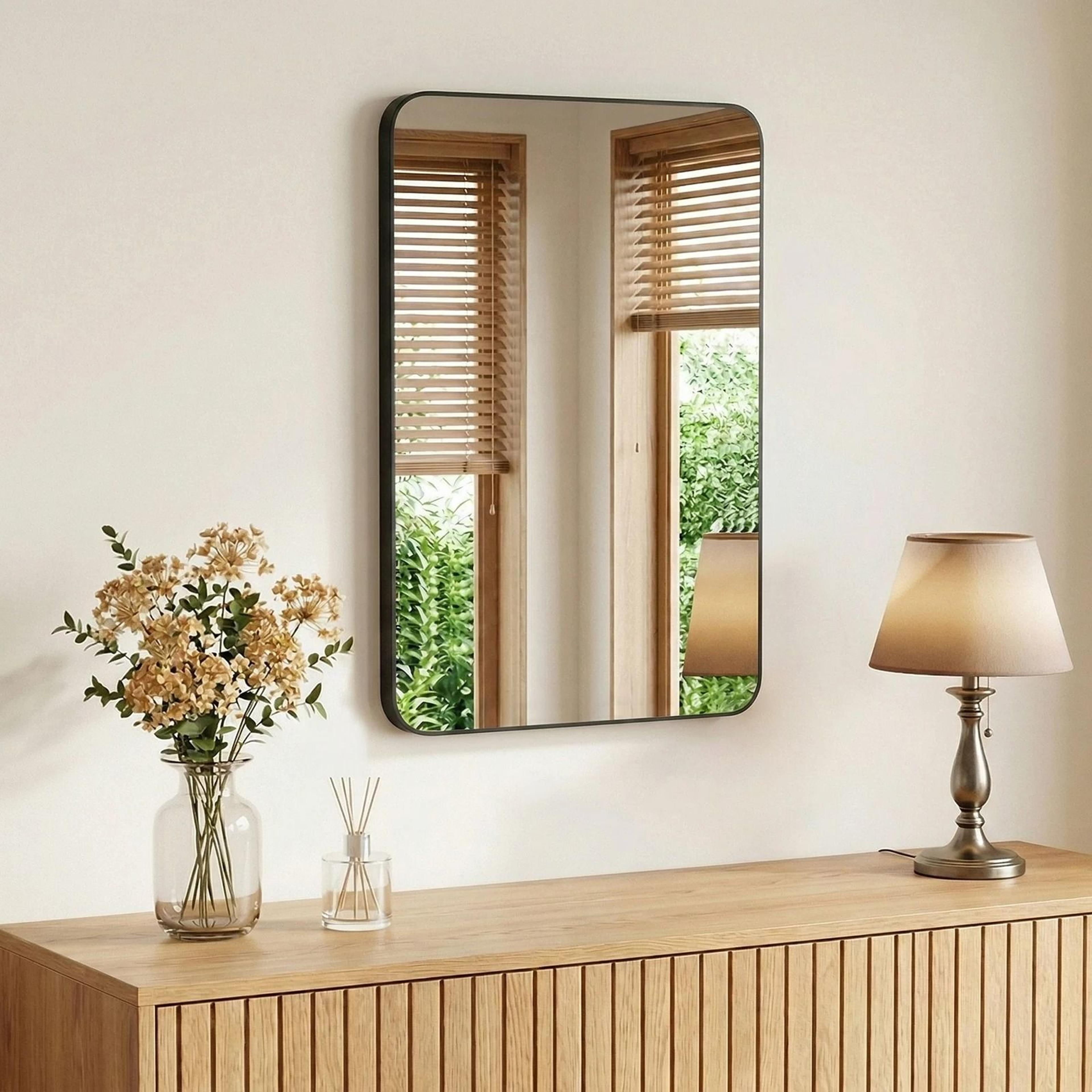 jhk rounded rectangle metal framed wall mirror with tempered glass