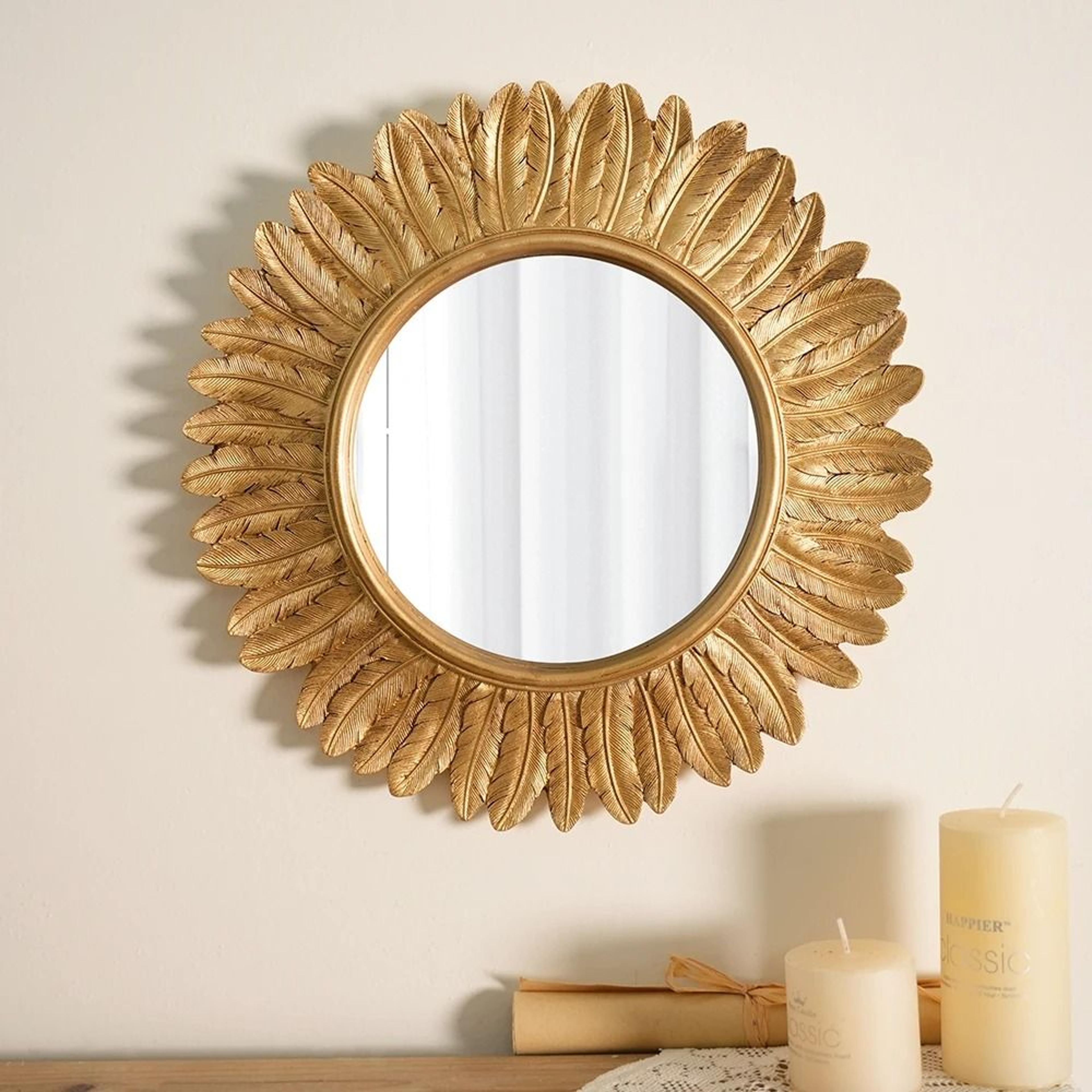 30.5cm vintage gold feather sunburst round wall mirror & decor accent