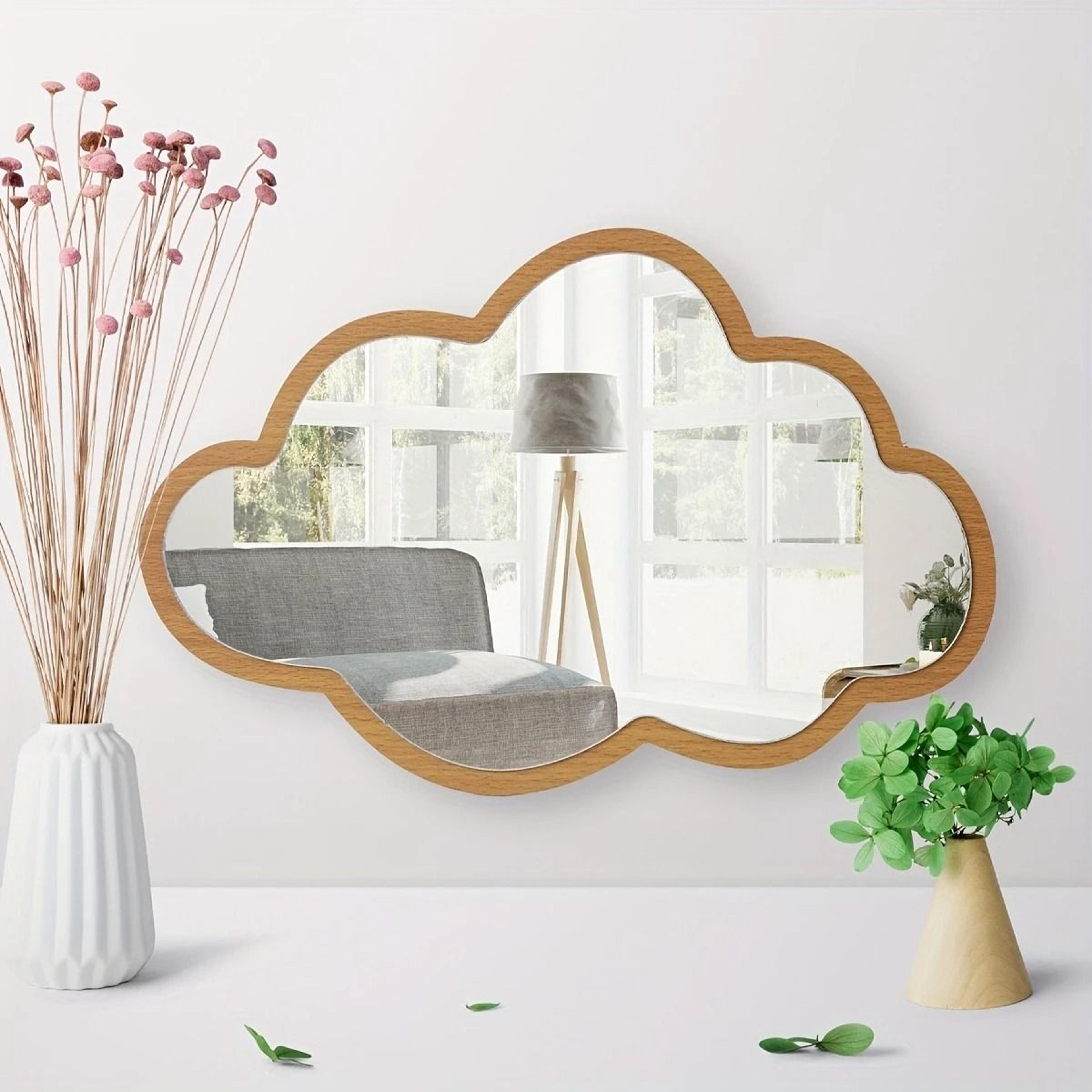 14in cute cloud design acrylic wooden double-layer wall mirror