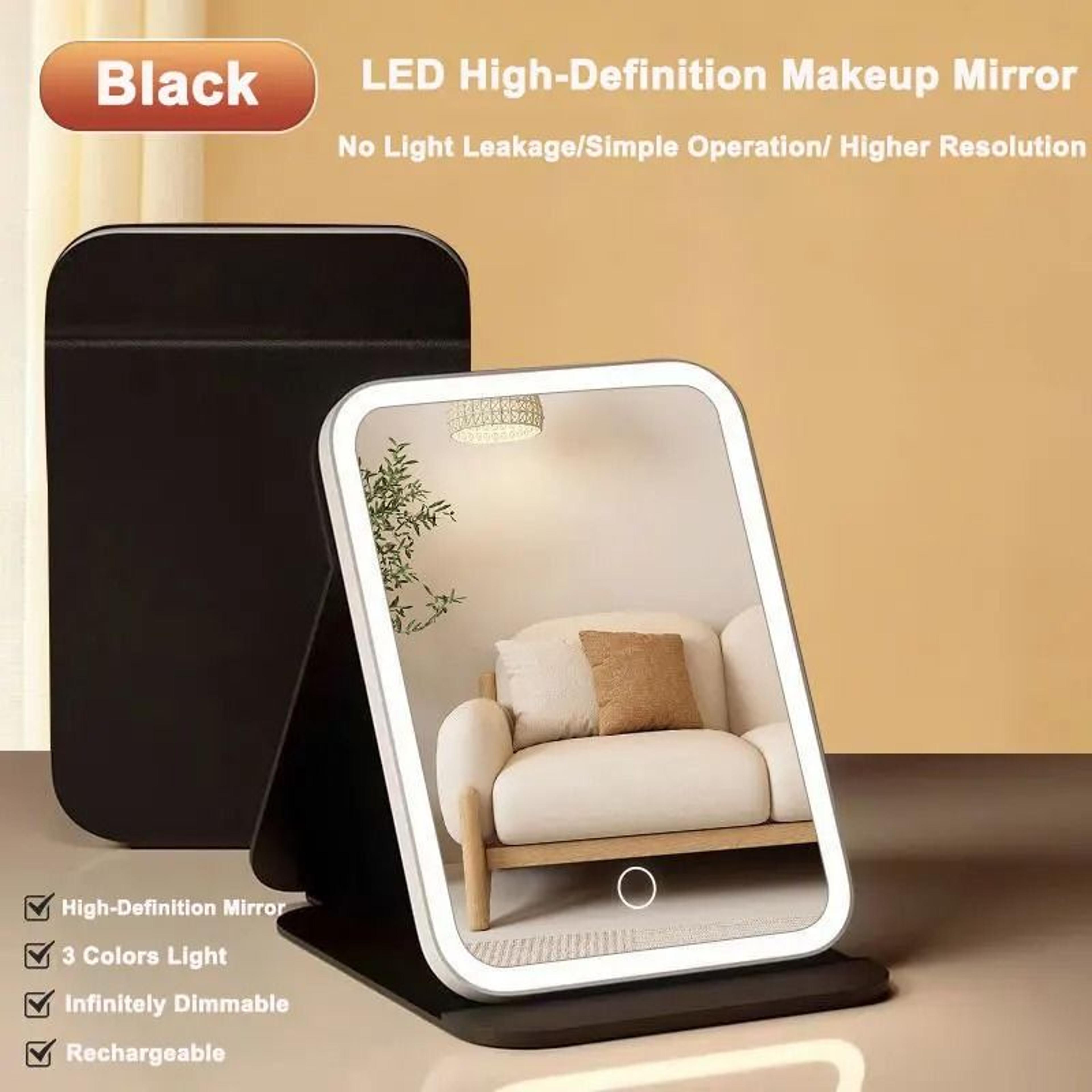 3-color led vanity mirror with leather case & usb rechargeable touch control