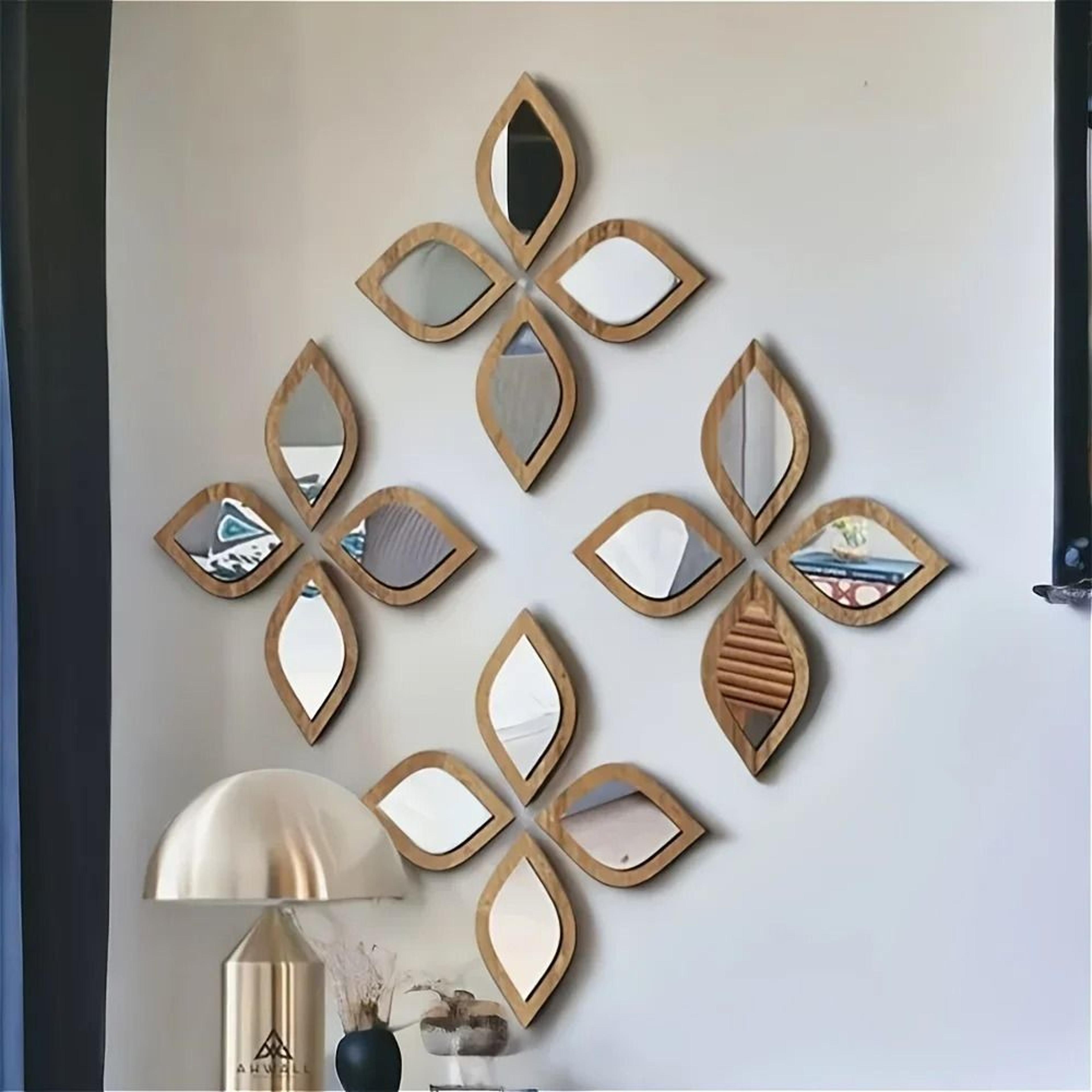 boho tear-shaped decorative wooden & acrylic wall mirrors set for living room & bedroom decor