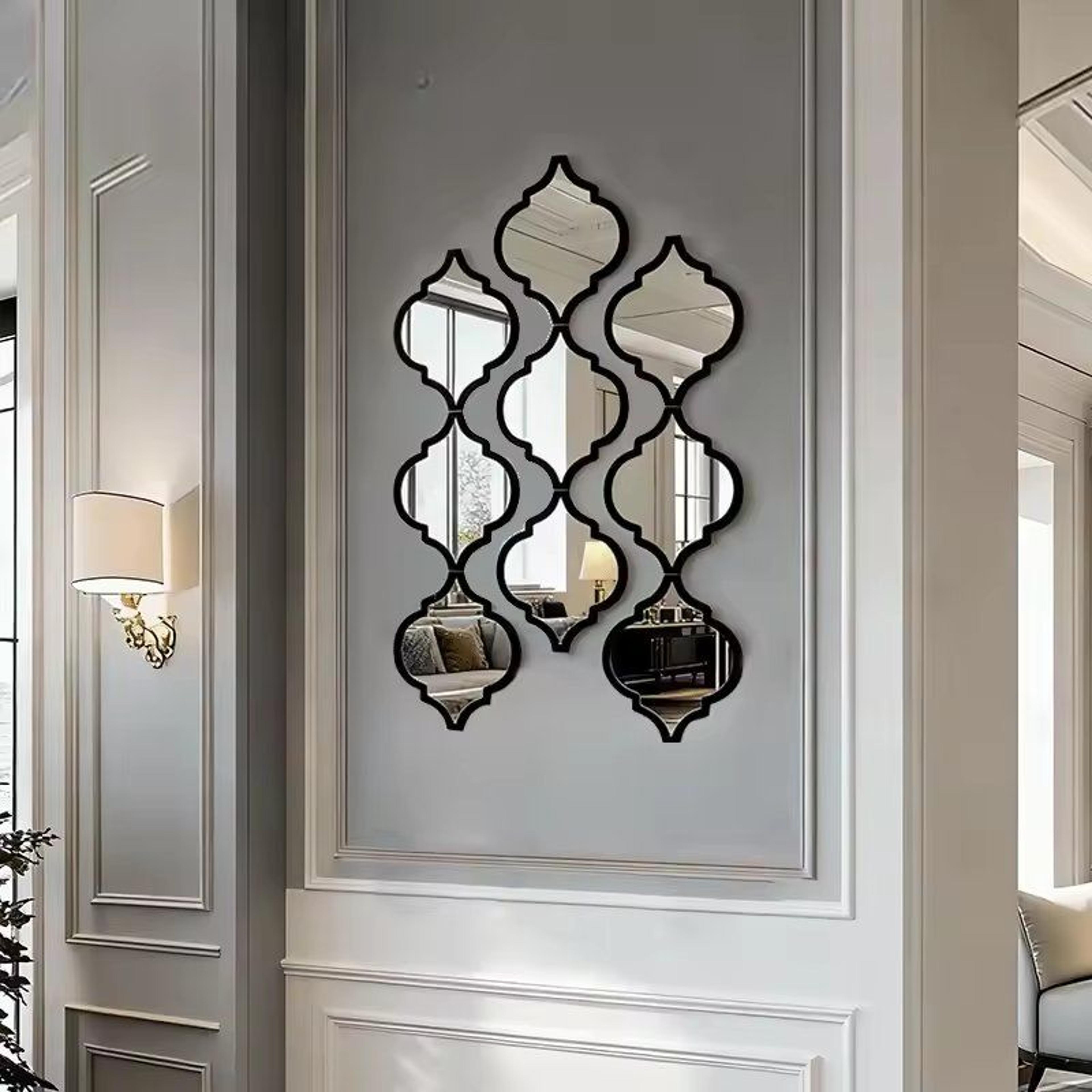 12-piece large moroccan wall mirror set with decorative frames for living room & bathroom