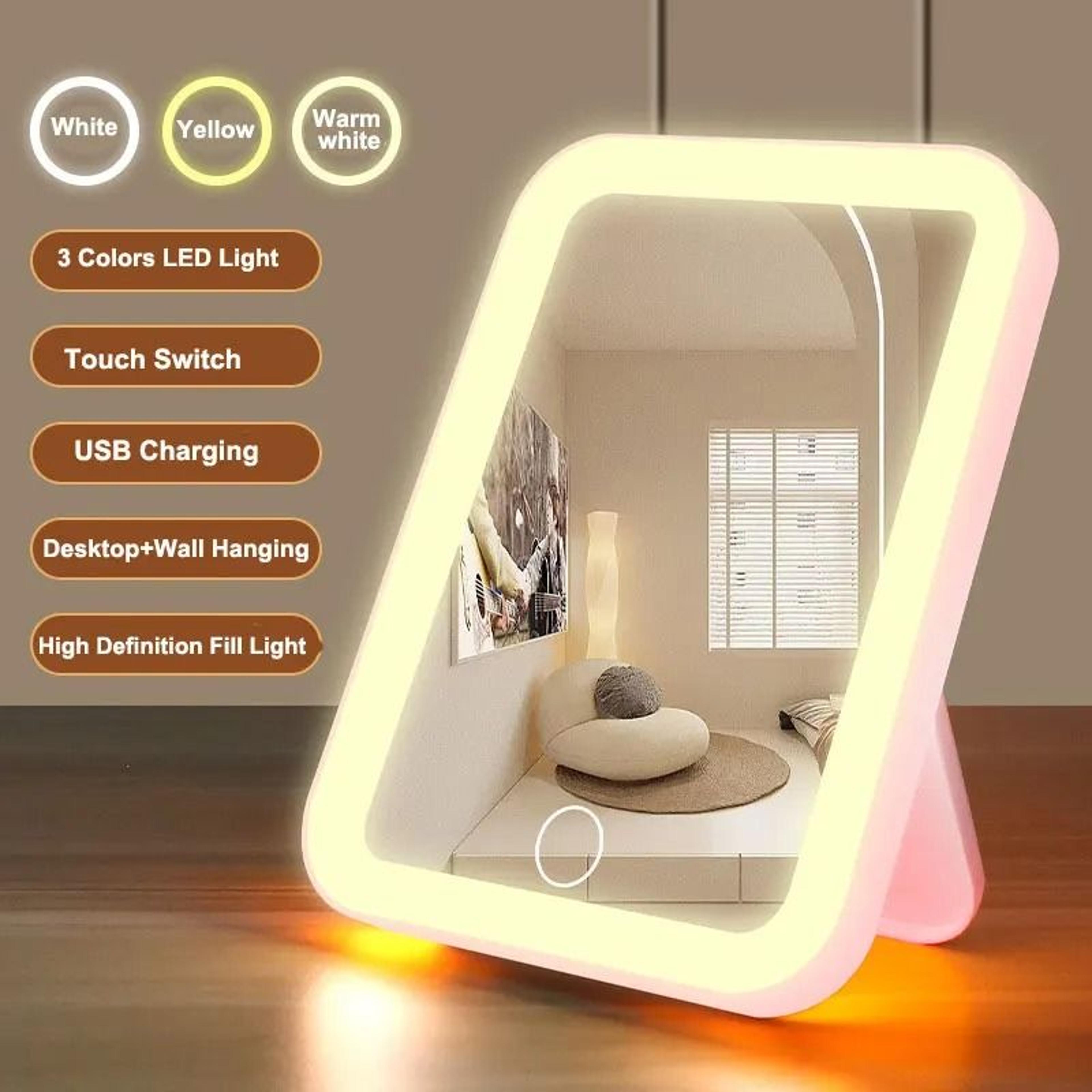 3-color led vanity mirror with touch screen dimming & usb rechargeable battery