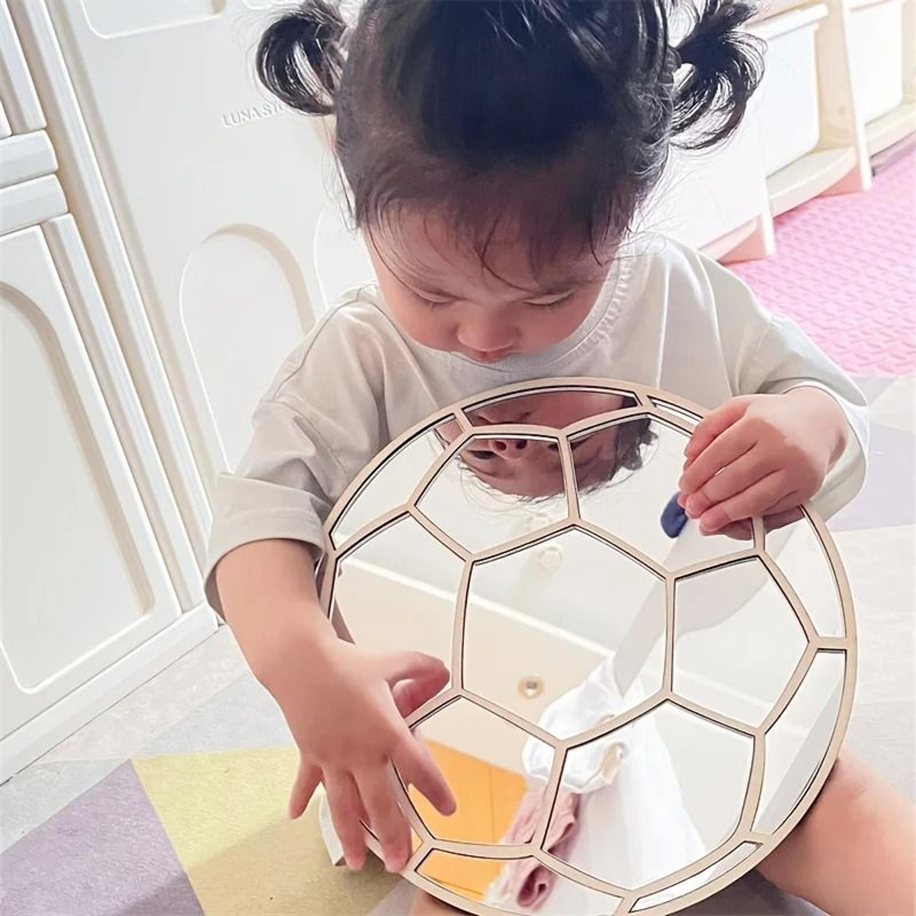 cute wooden acrylic football shatterproof wall mirror