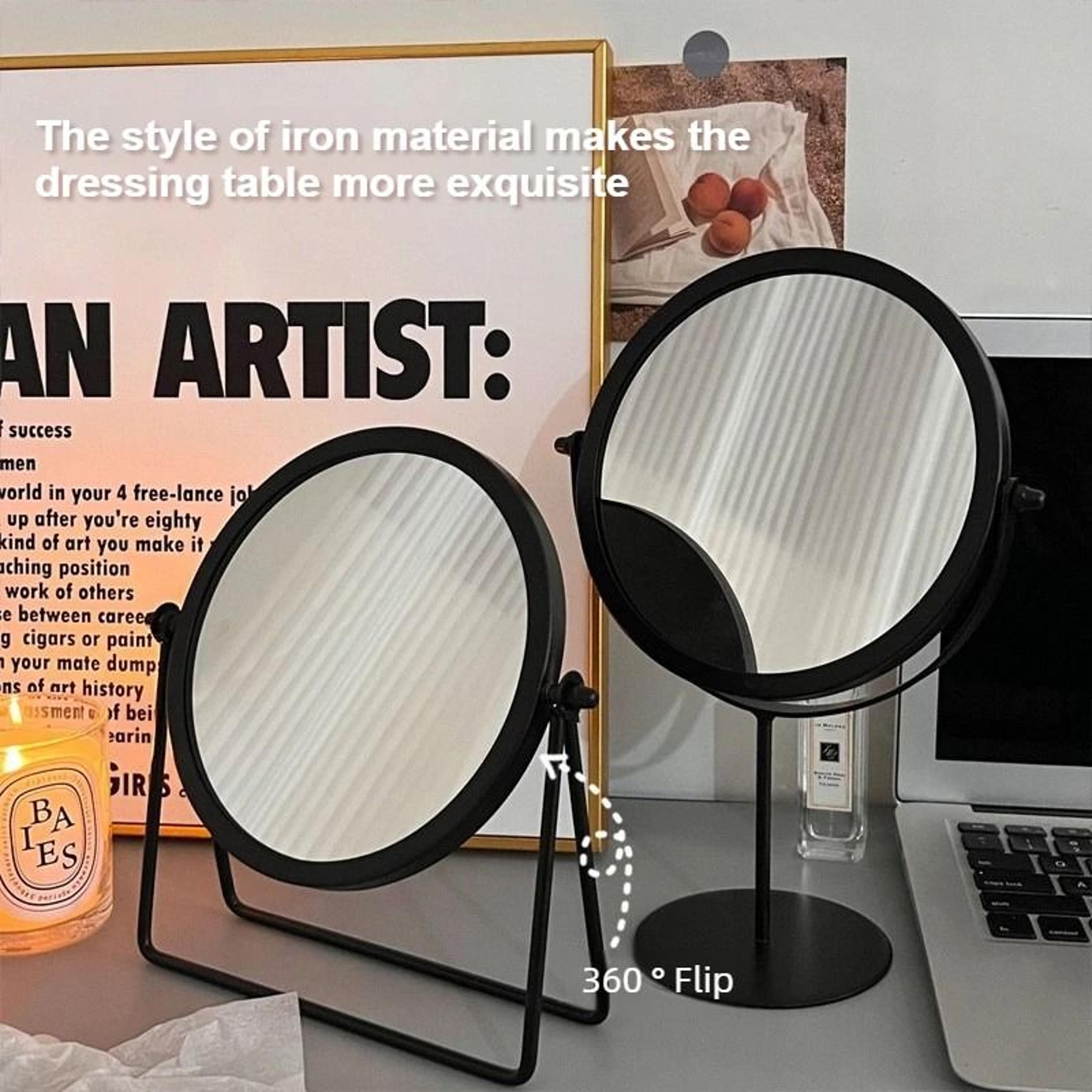 minimalist wrought iron rotatable desktop vanity mirror