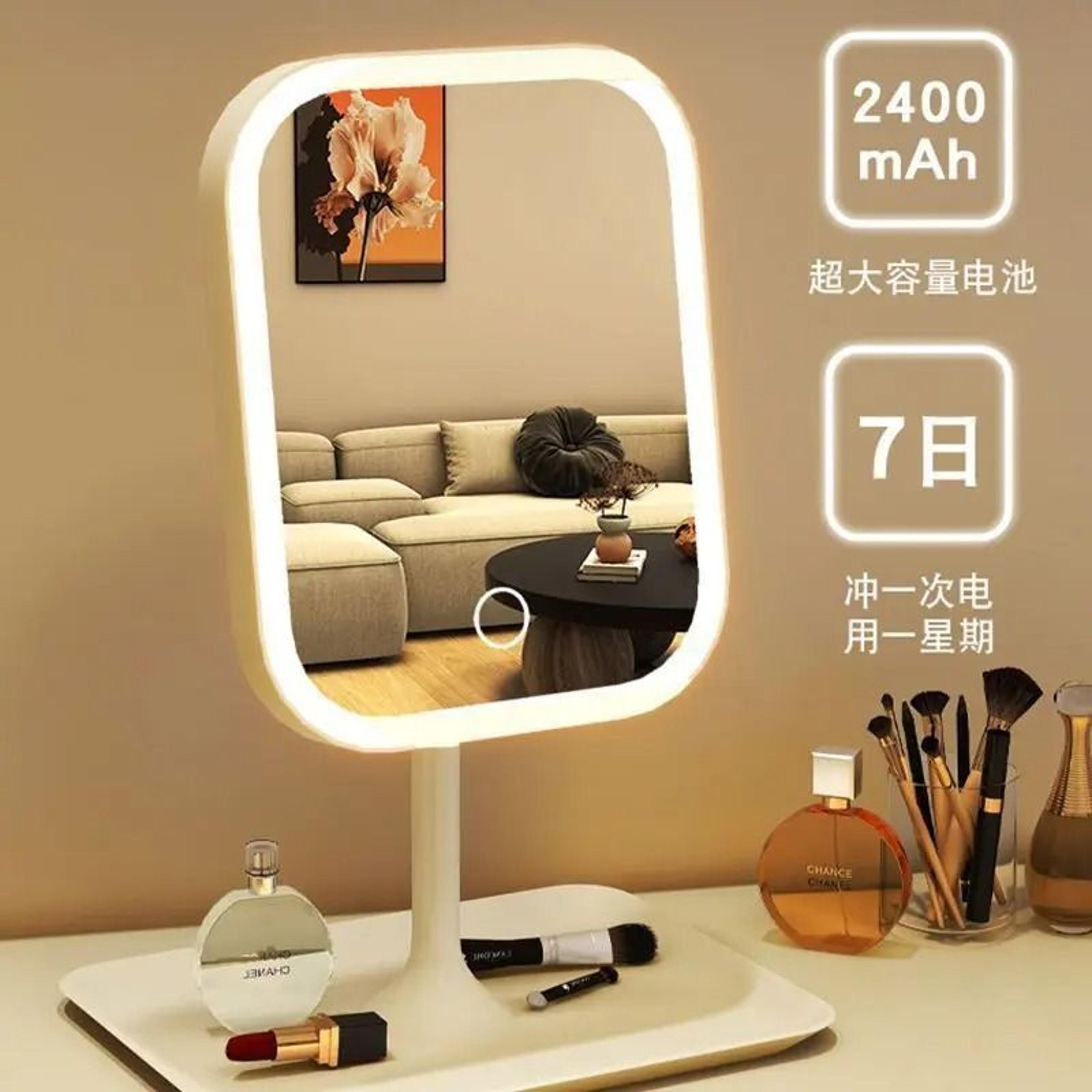 ins-style portable led desktop lighted makeup mirror with storage base