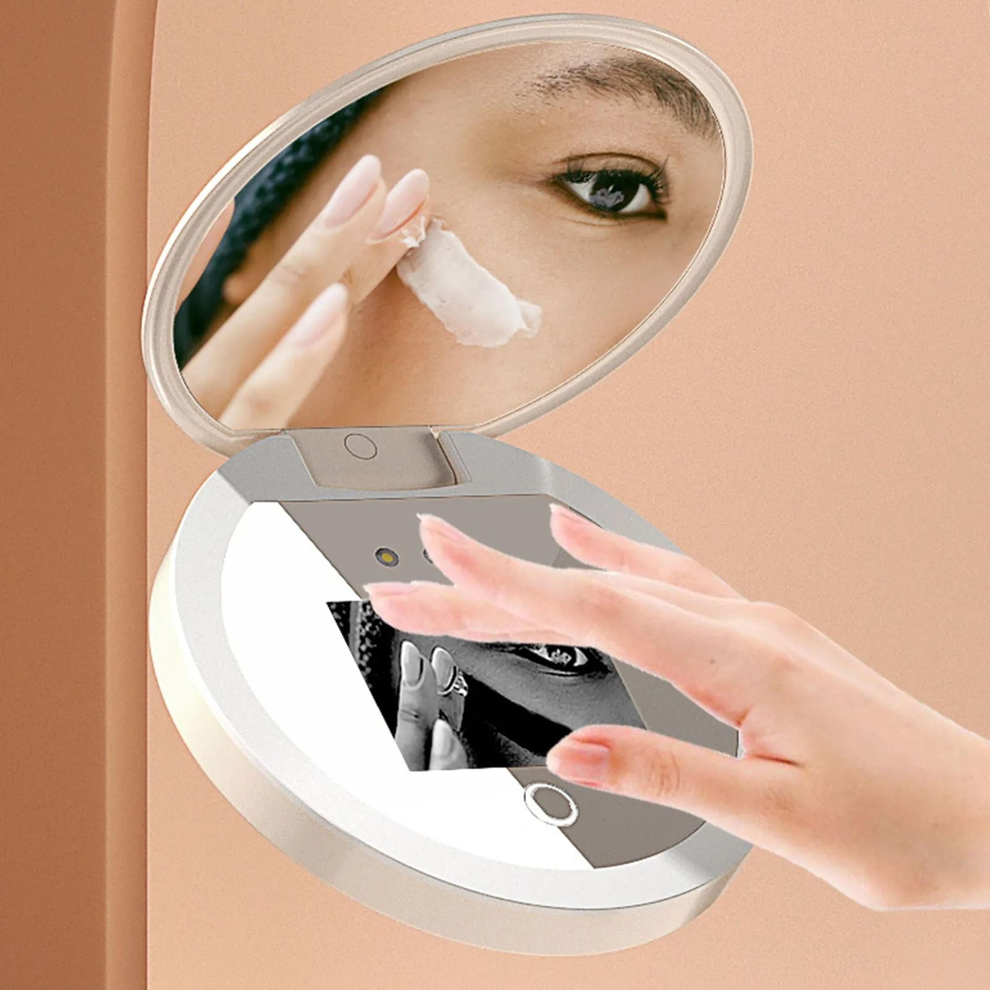 smart uv camera sunscreen detector & portable led travel makeup mirror (2x zoom)