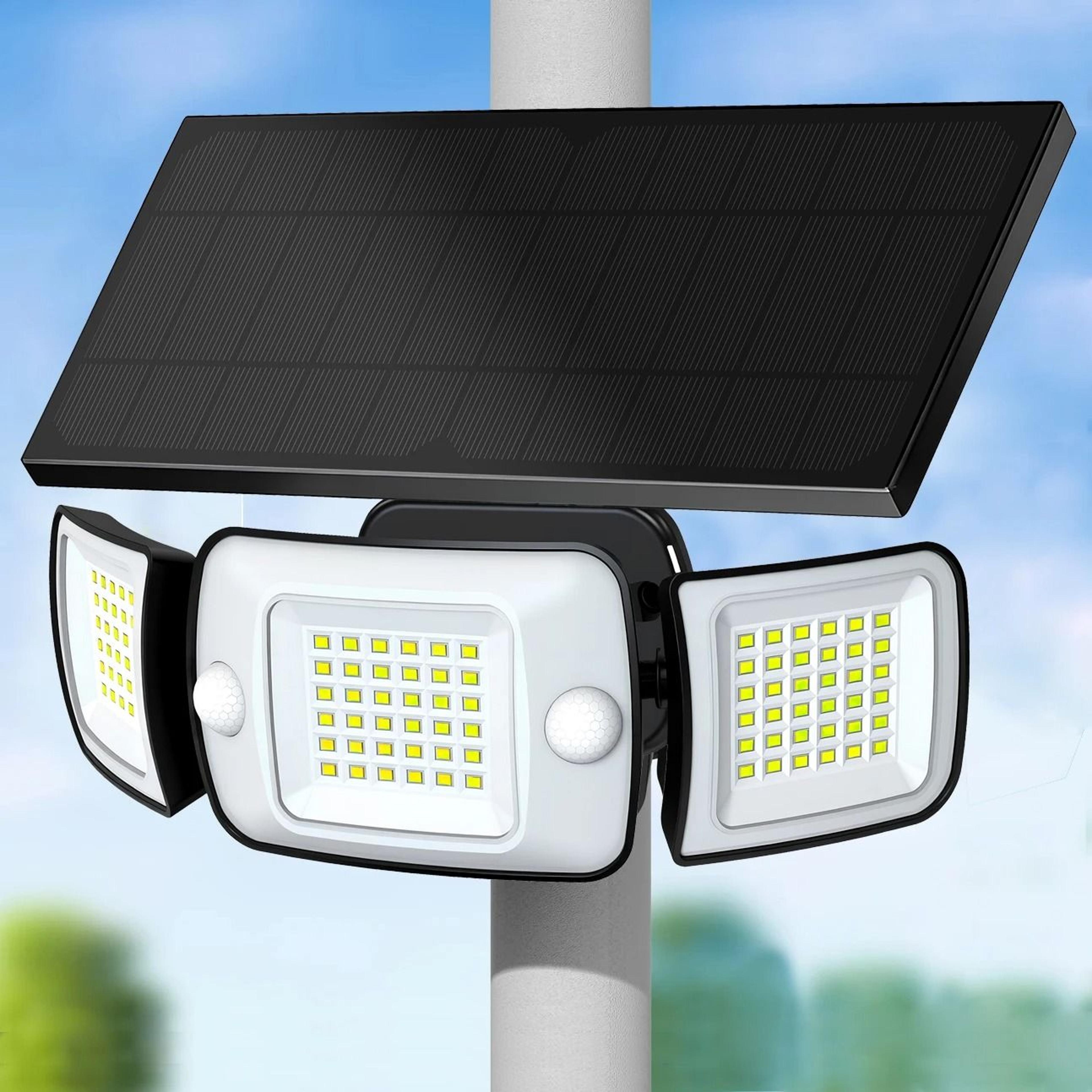 dual-motion sensor outdoor solar flood light with 6000mah battery & large solar panel
