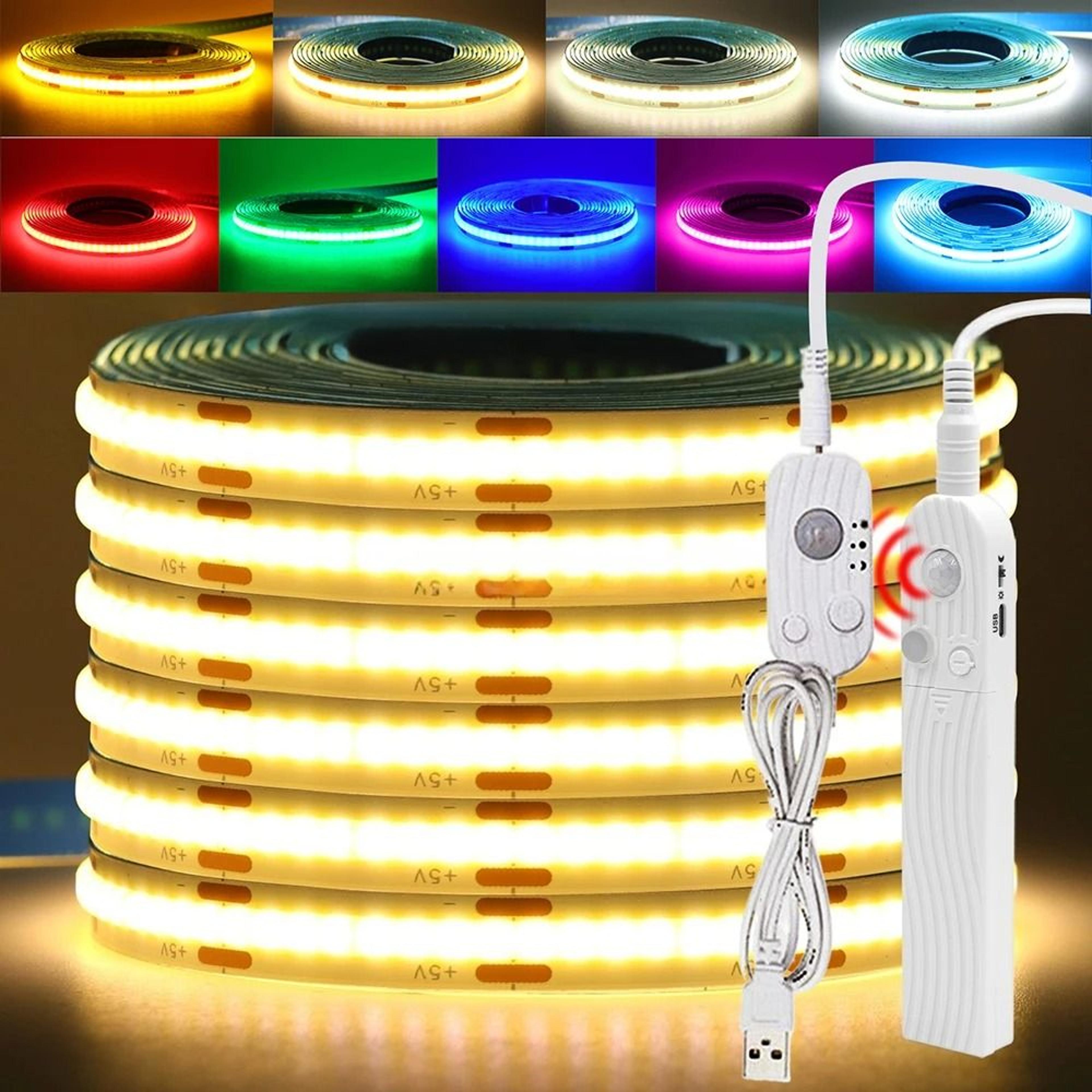 5v flexible cob led motion sensor light strip (usb & battery powered)