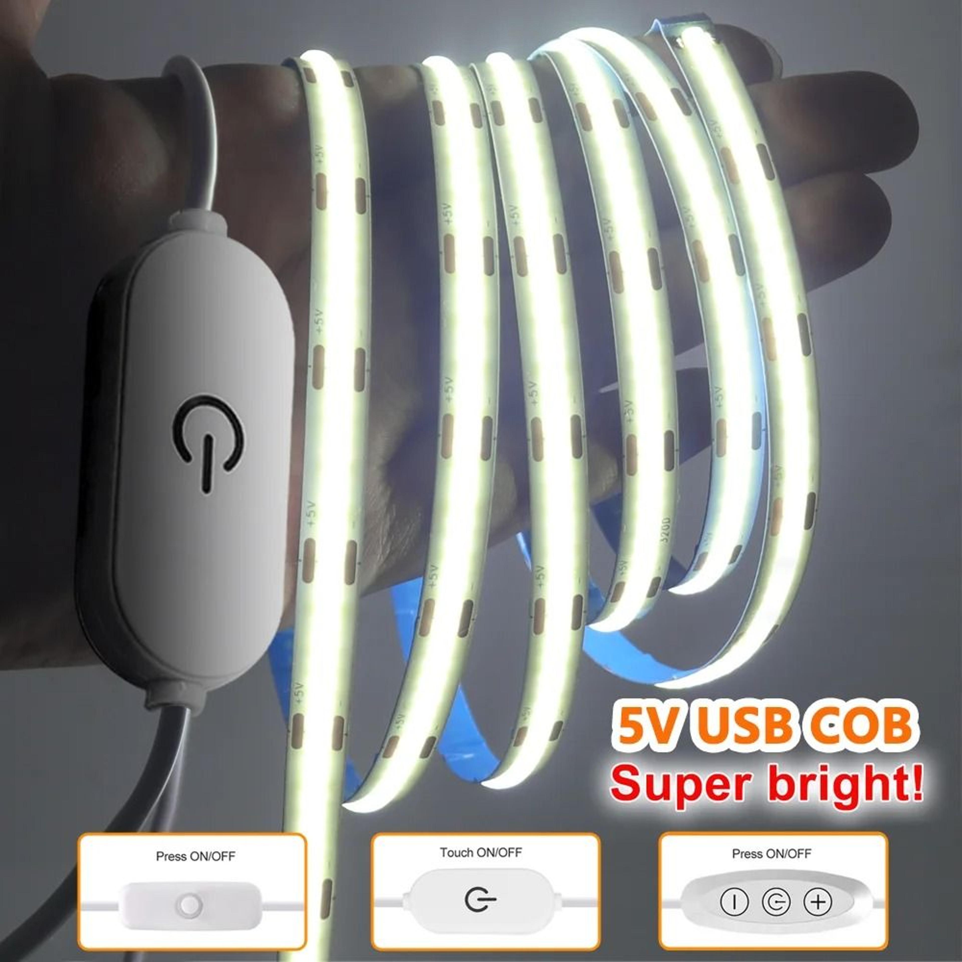 5v flexible cob led light strip with touch dimmer sensor & usb plug