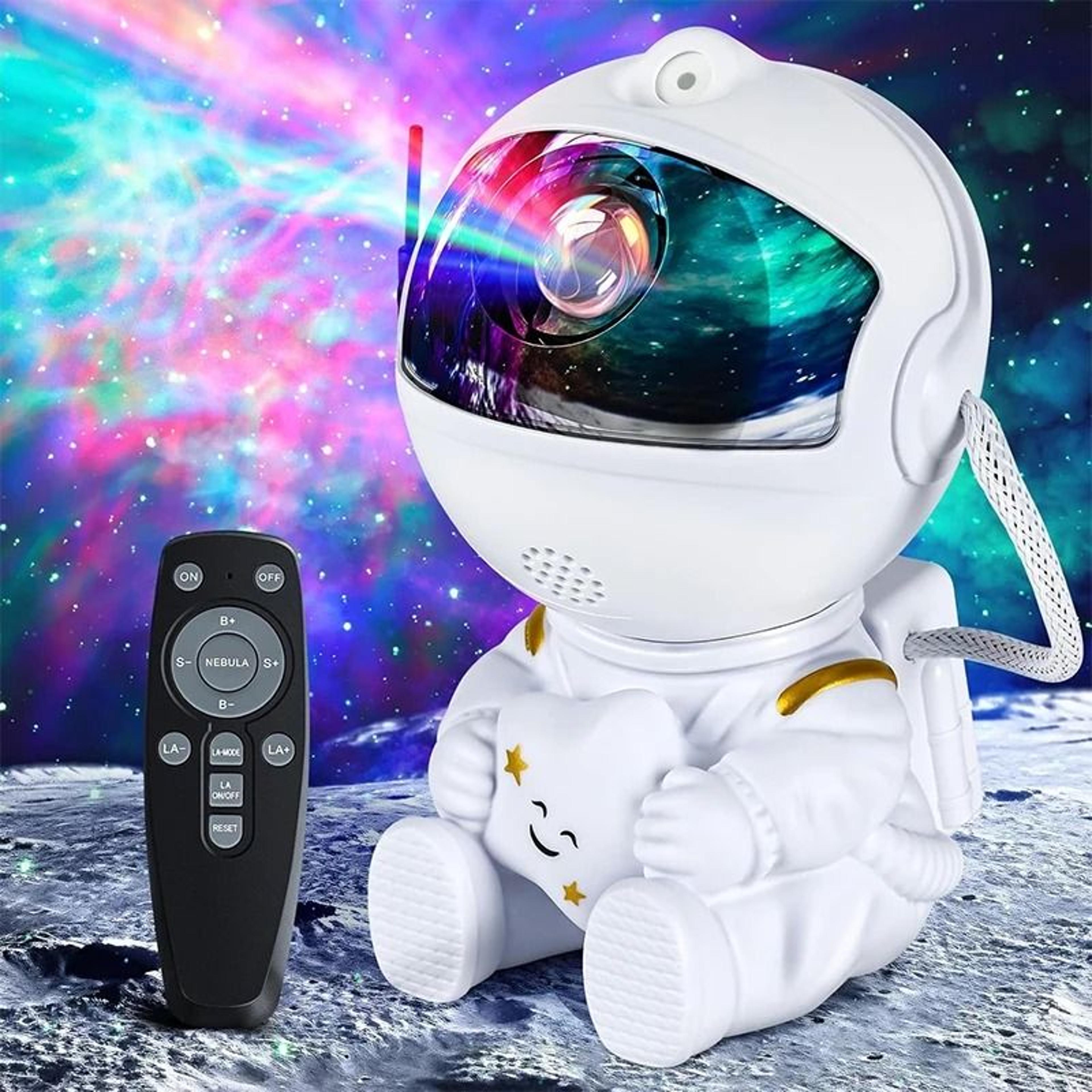 astronaut galaxy & star projector night light (white holding star edition)