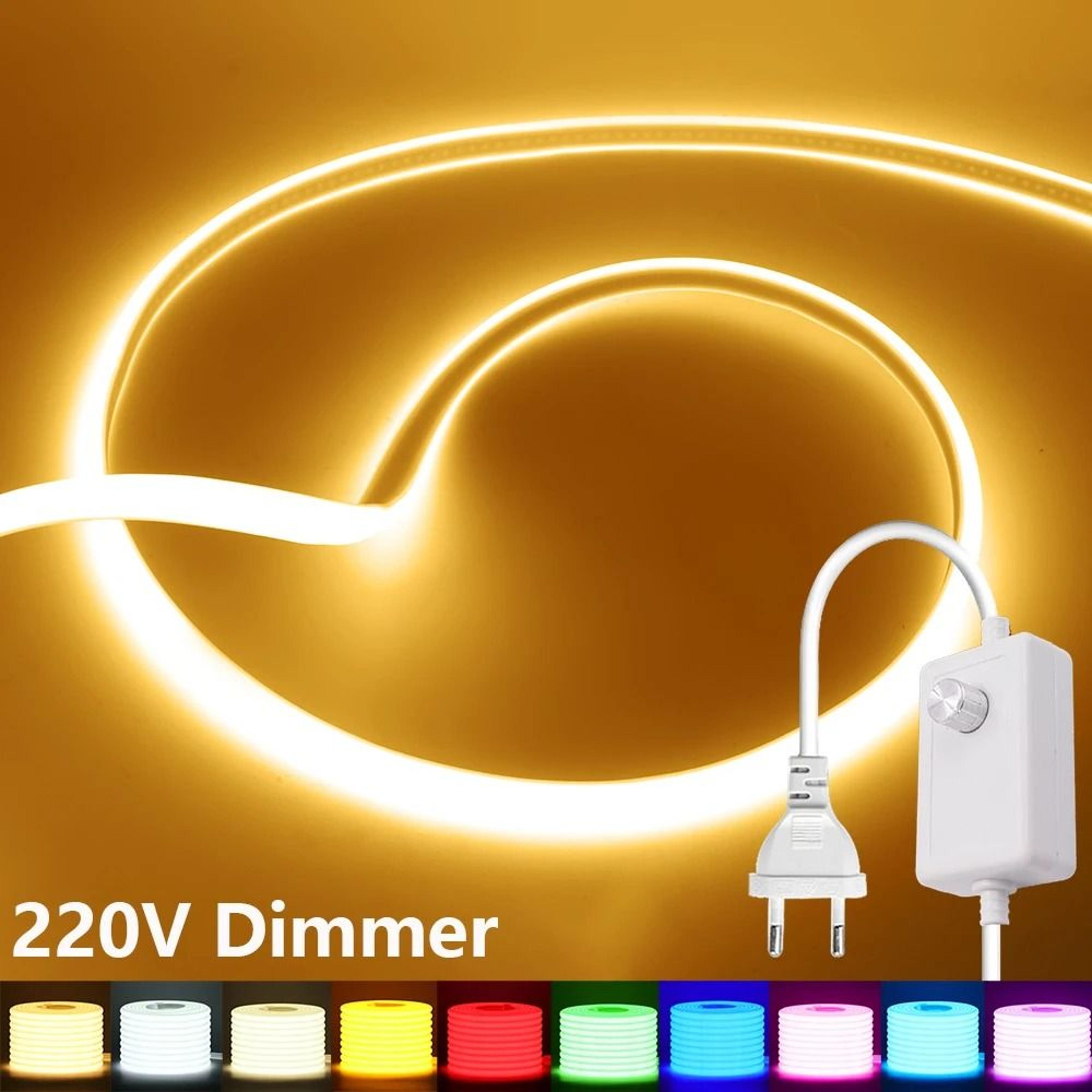 220v high-density cob led light strip kit with inline dimmer switch & eu plug