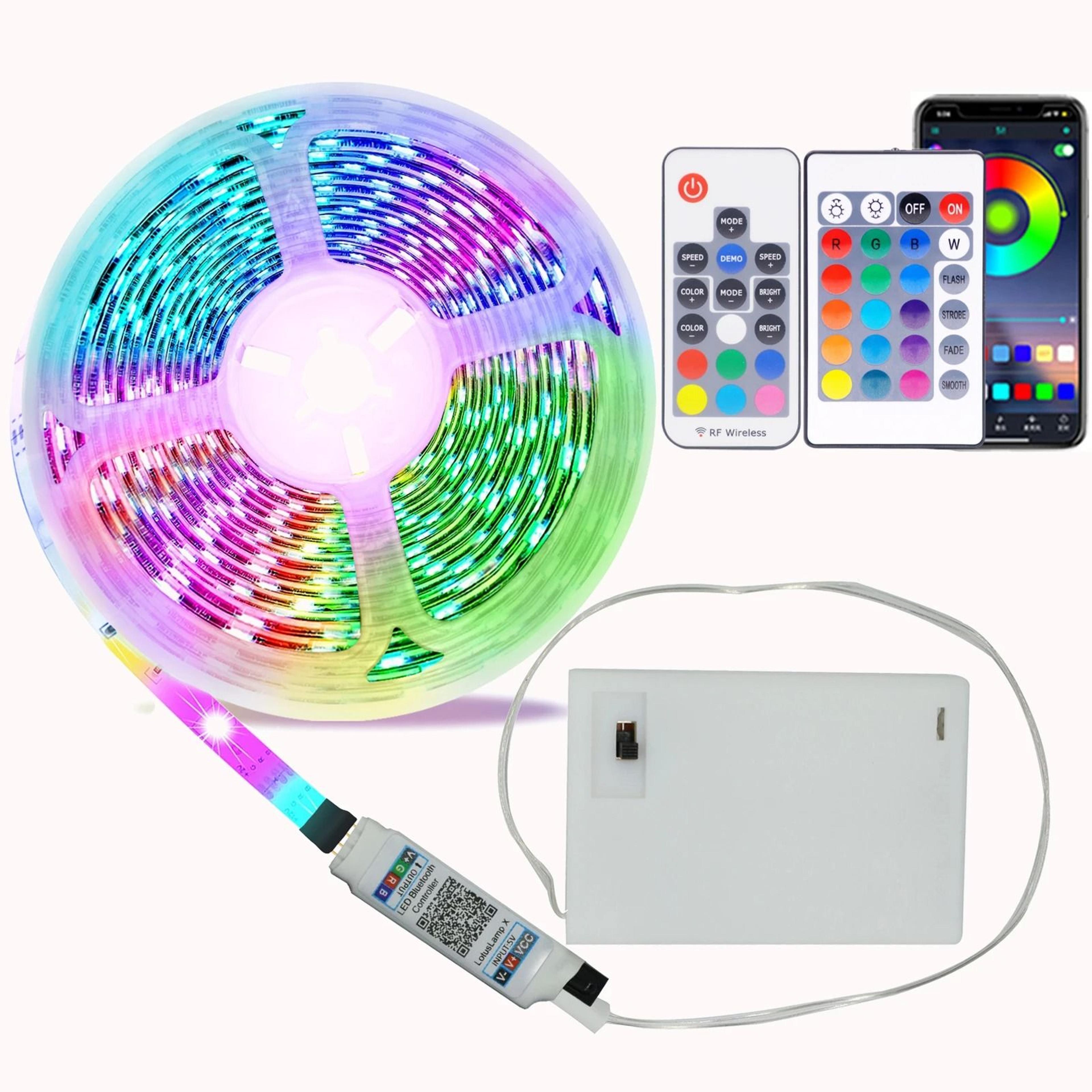 dc 5v 5050 rgb led light strip with remote control & battery pack (waterproof)