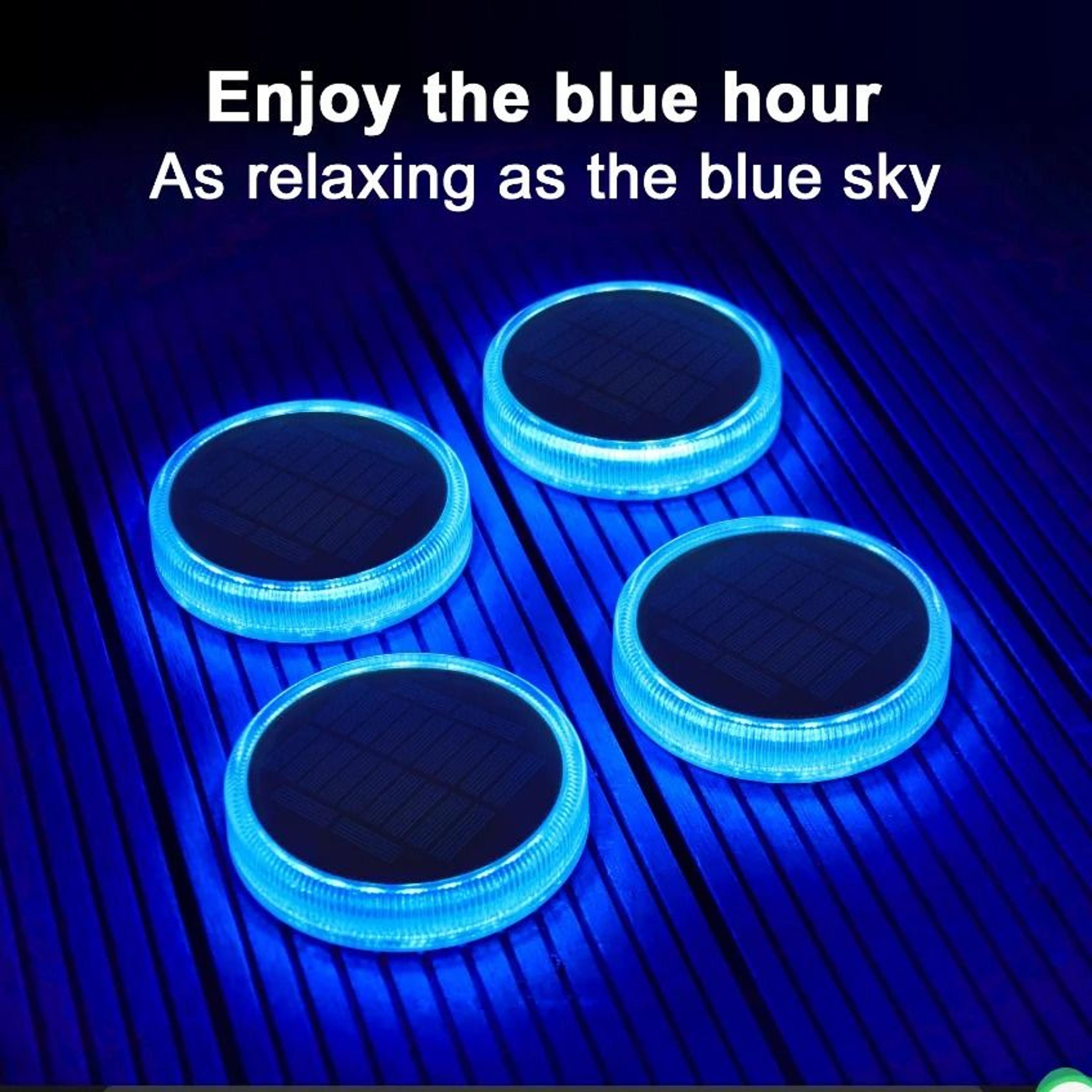 heavy-duty solar deck & driveway dock lights (4 pack - blue led, ip68 waterproof)