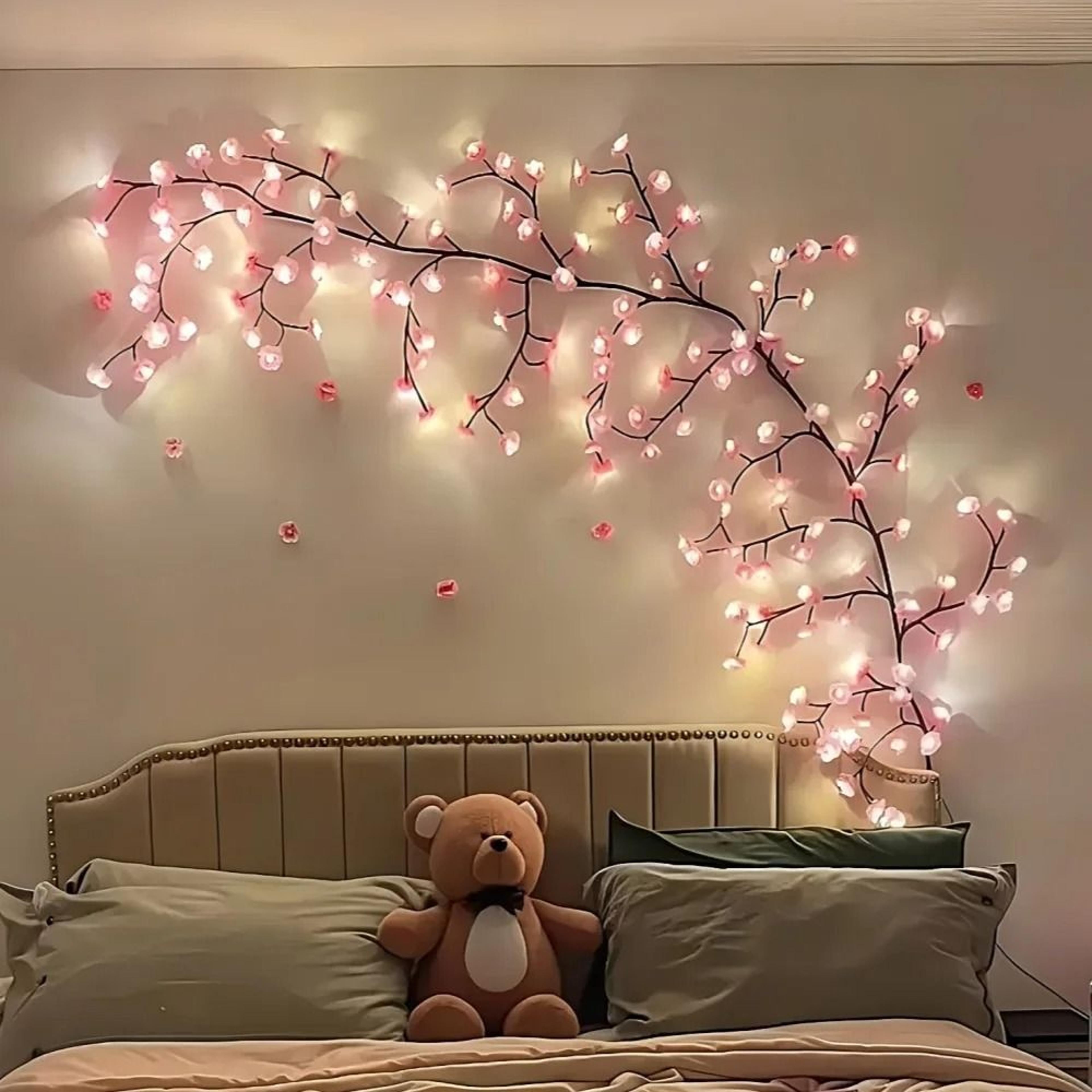 artificial flower vine cherry blossom fairy string lights (usb 5v, 8 lighting modes)