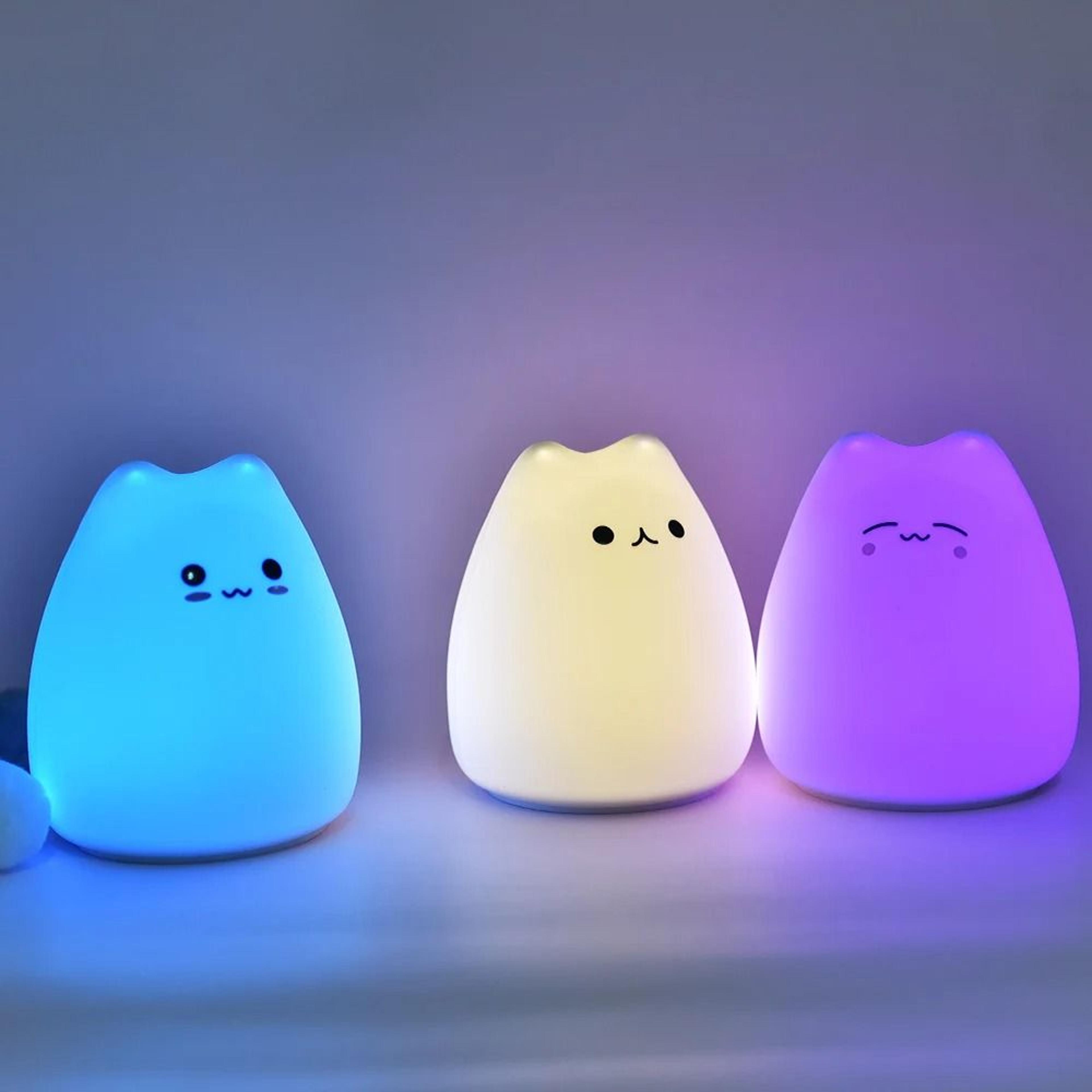 soft silicone cartoon cat led night light (7-color touch sensor nursery lamp)