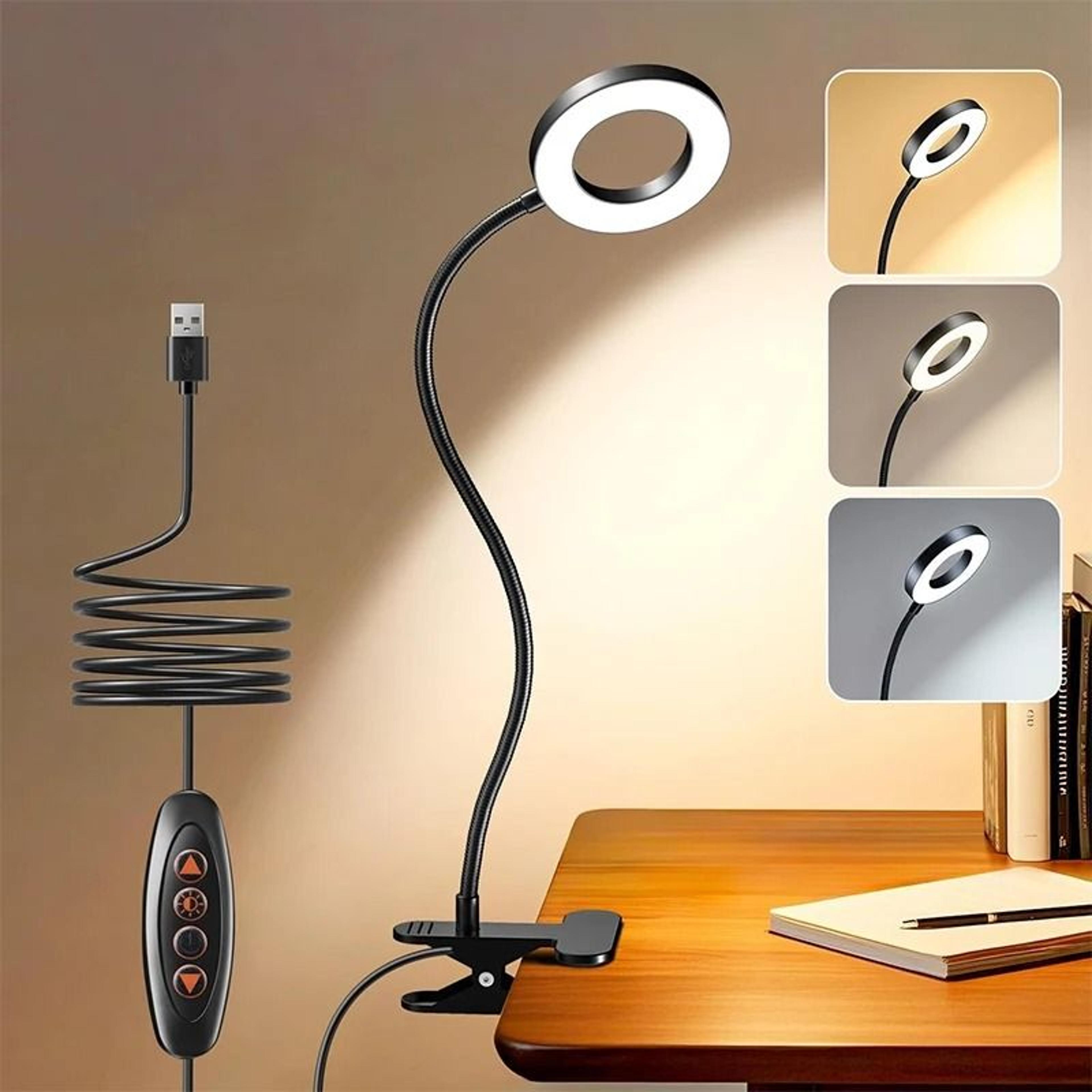 usb clamp reading desk light (3 color modes & 10 dimming levels with 360° flexible gooseneck)