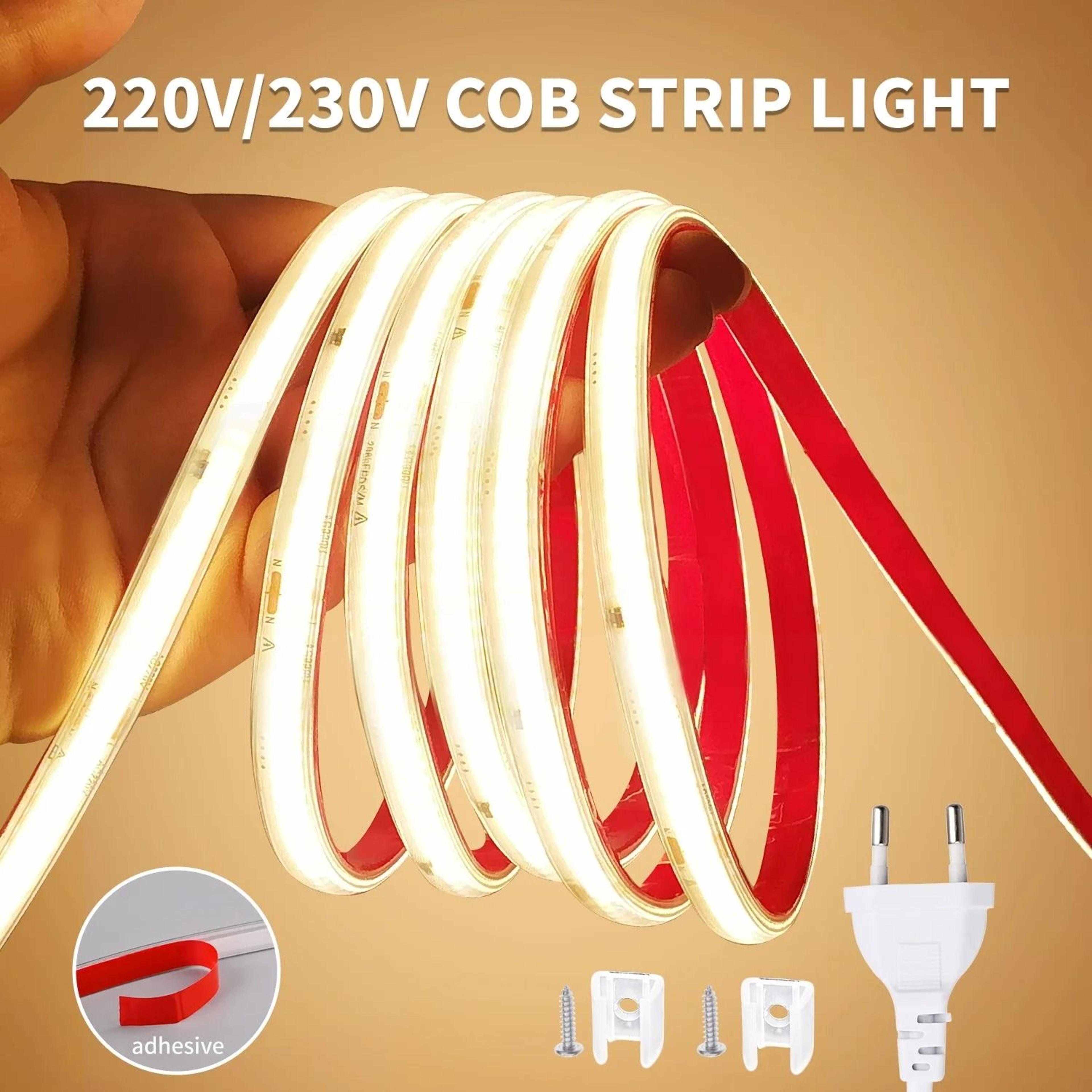220v high-brightness flexible cob led strip light (296 leds/m waterproof tape ribbon)