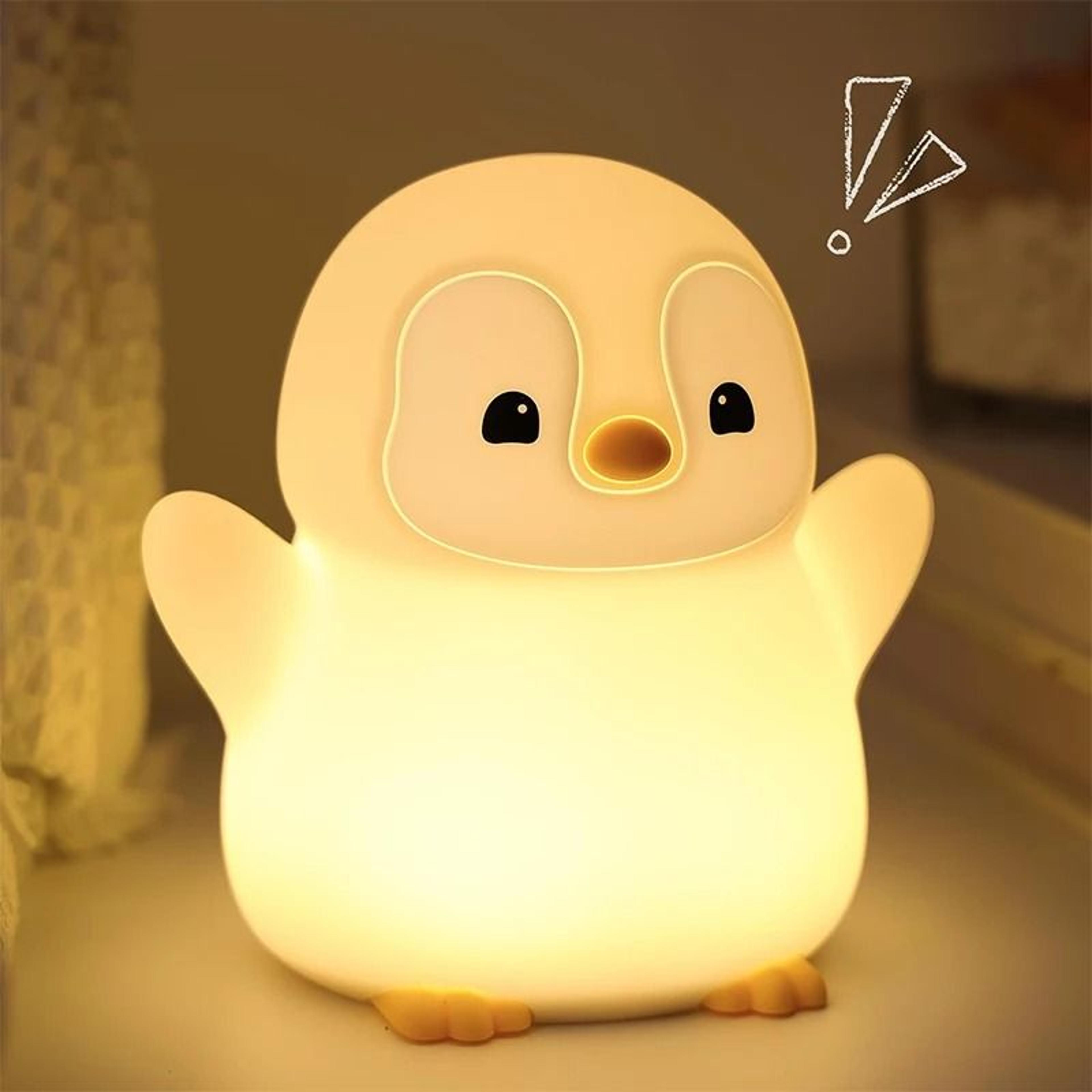 cute penguin squishy silicone night light (usb rechargeable nursery lamp with dimming & timer)
