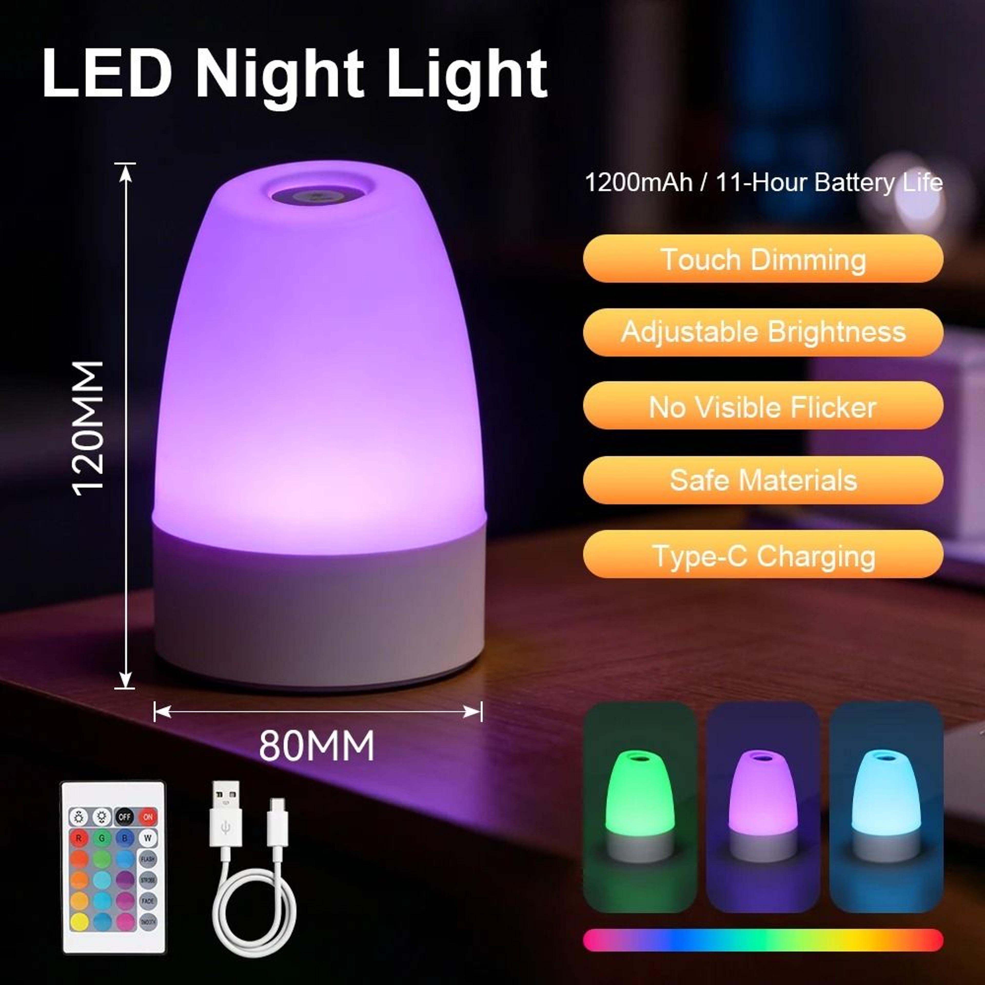 touch control dimmable rechargeable led table lamp (3-color type-c nightstand lamp with remote)