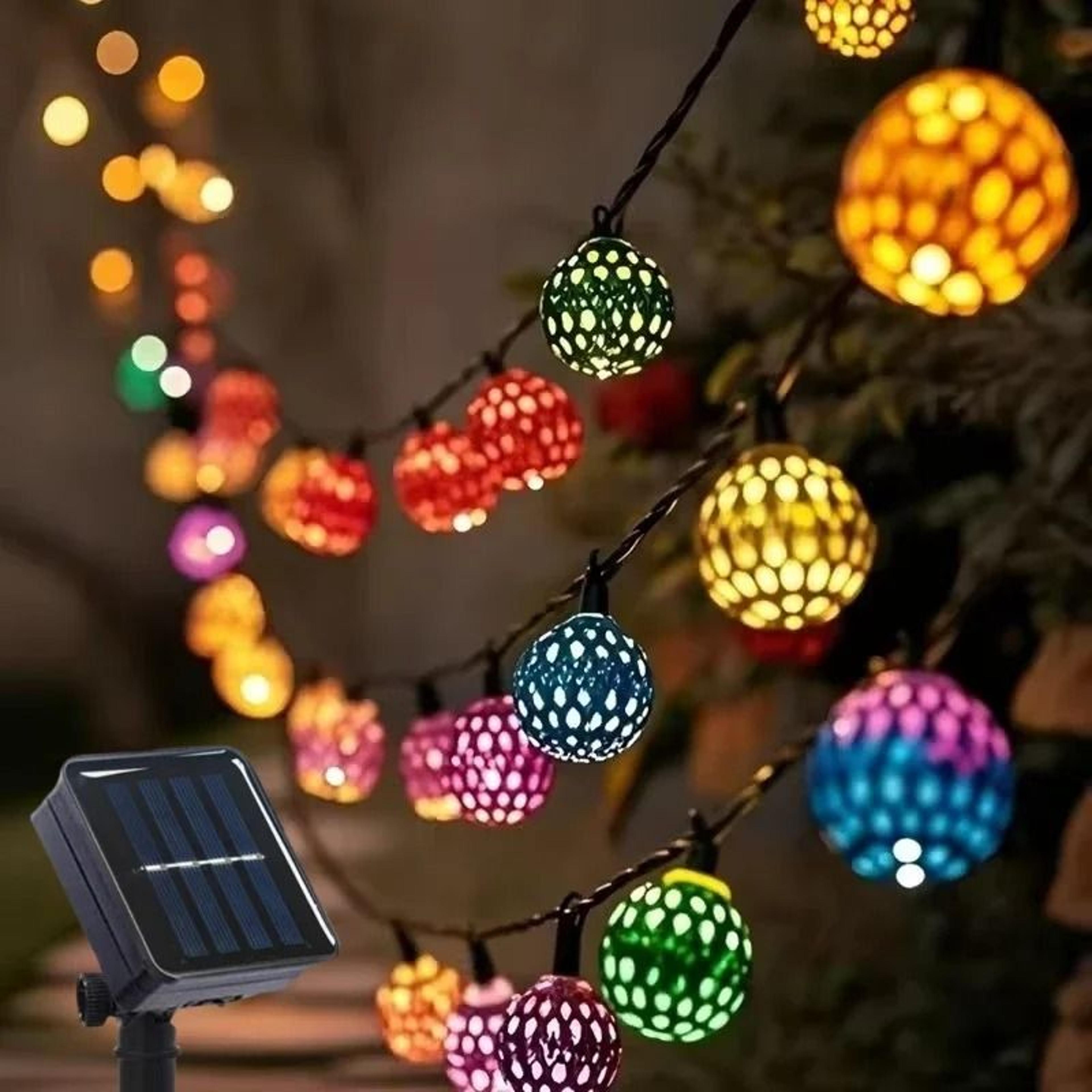 outdoor solar moroccan globe string lights (50/30/20 led waterproof filigree ball lights with 8 lighting modes)
