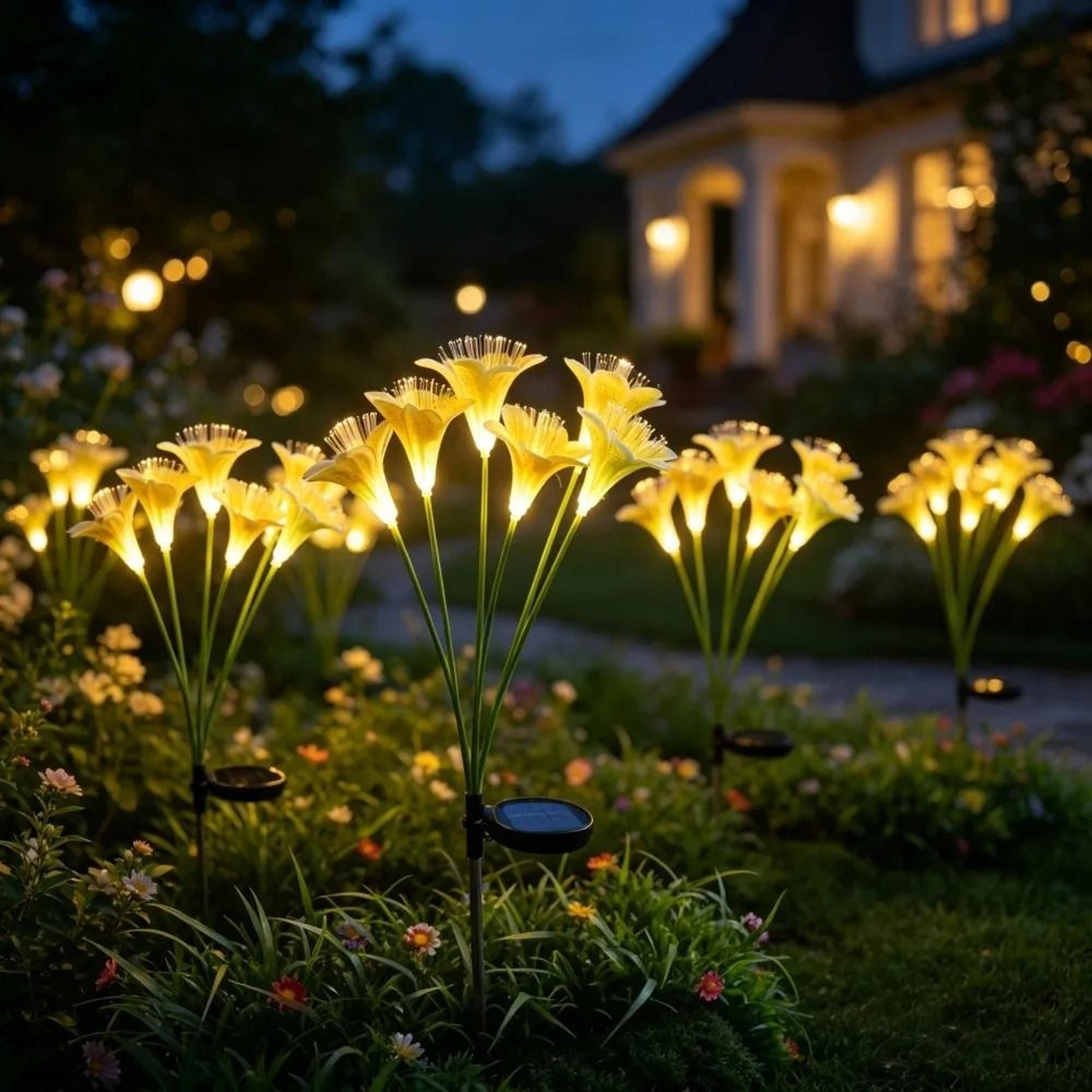 solar lily flower garden stake lights (warm white ip65 waterproof pathway accent)