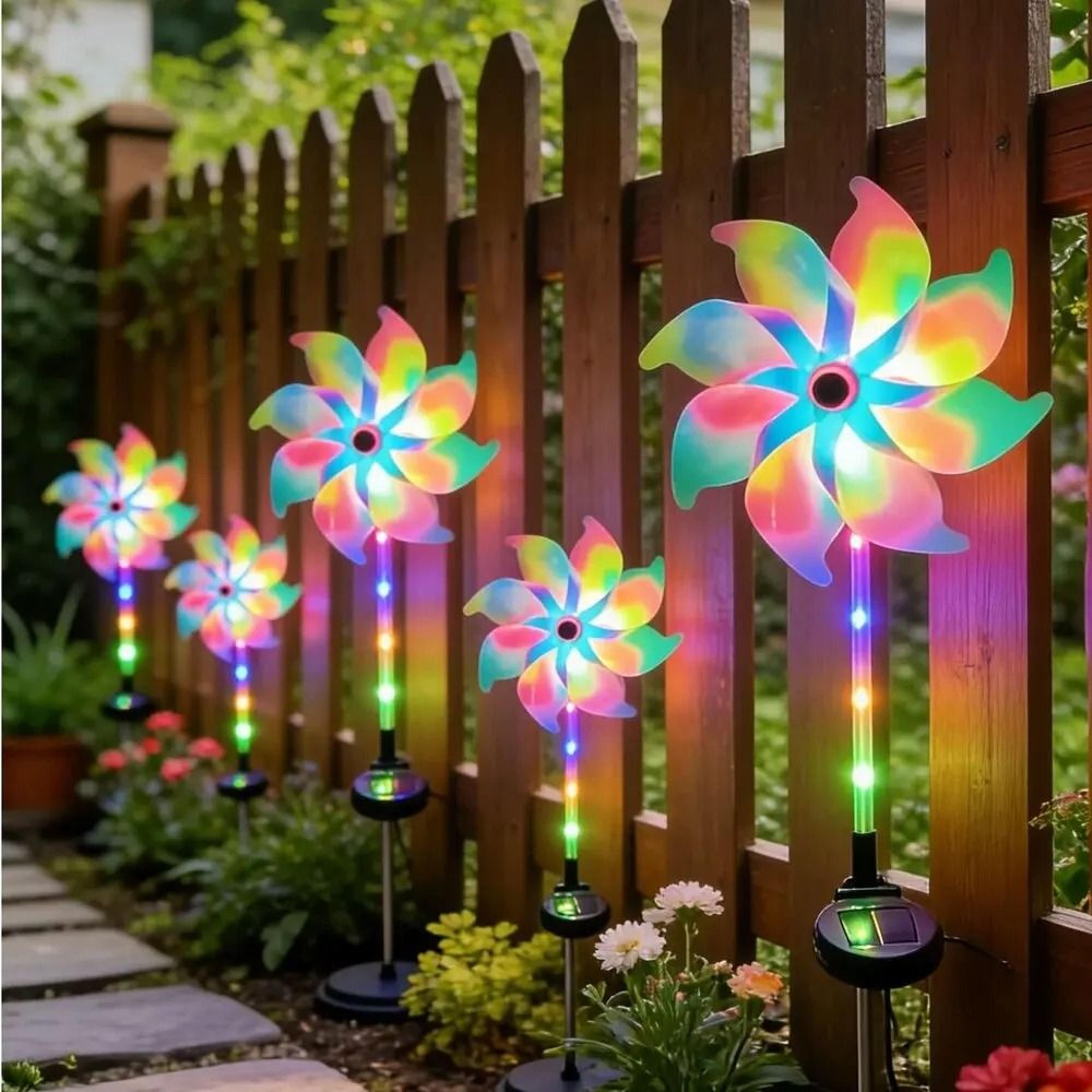 solar powered kinetic windmill garden stake light (color-changing outdoor waterproof landscape lamp)