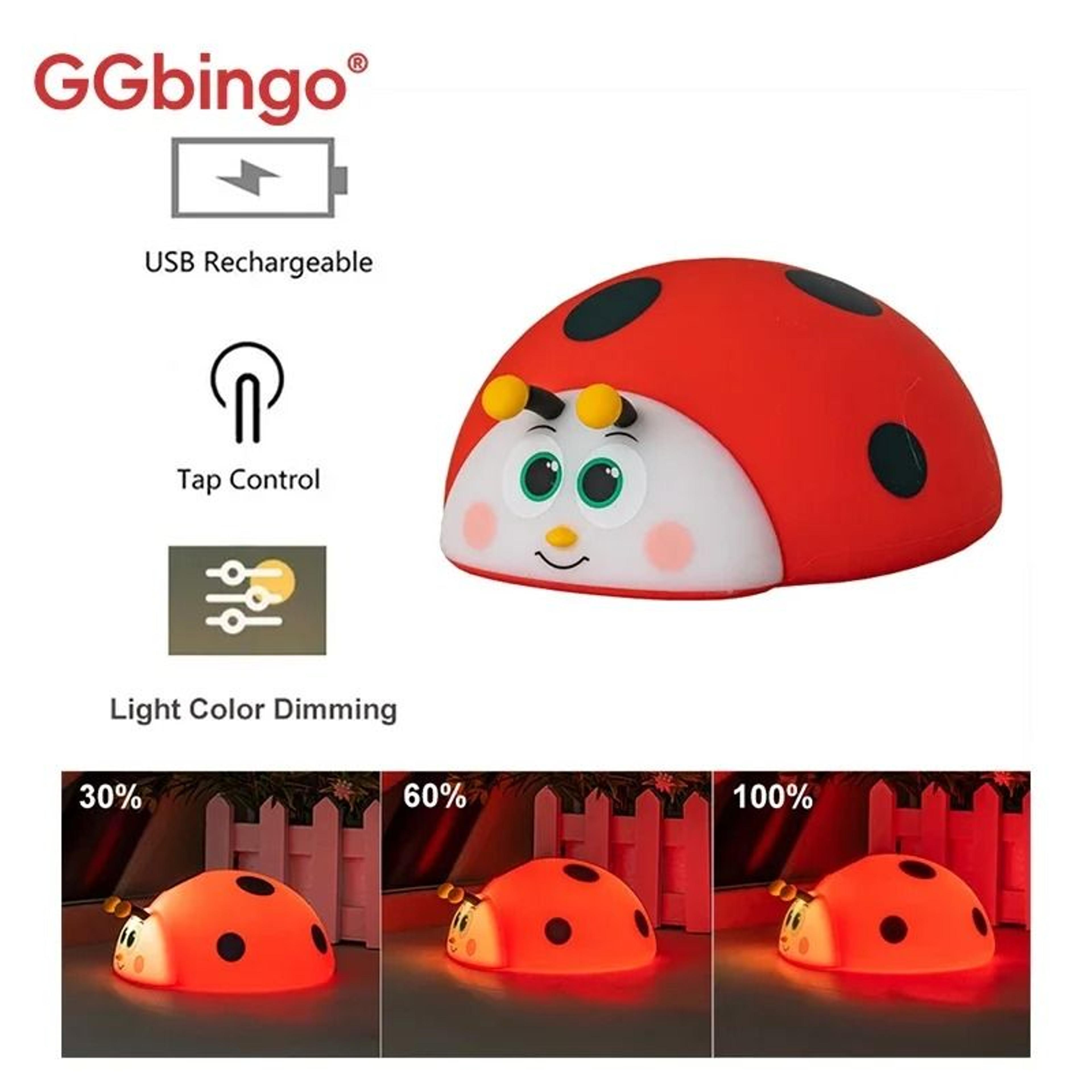 ggbingo cute ladybug rgb silicone night light (touch sensor & timer usb rechargeable lamp)