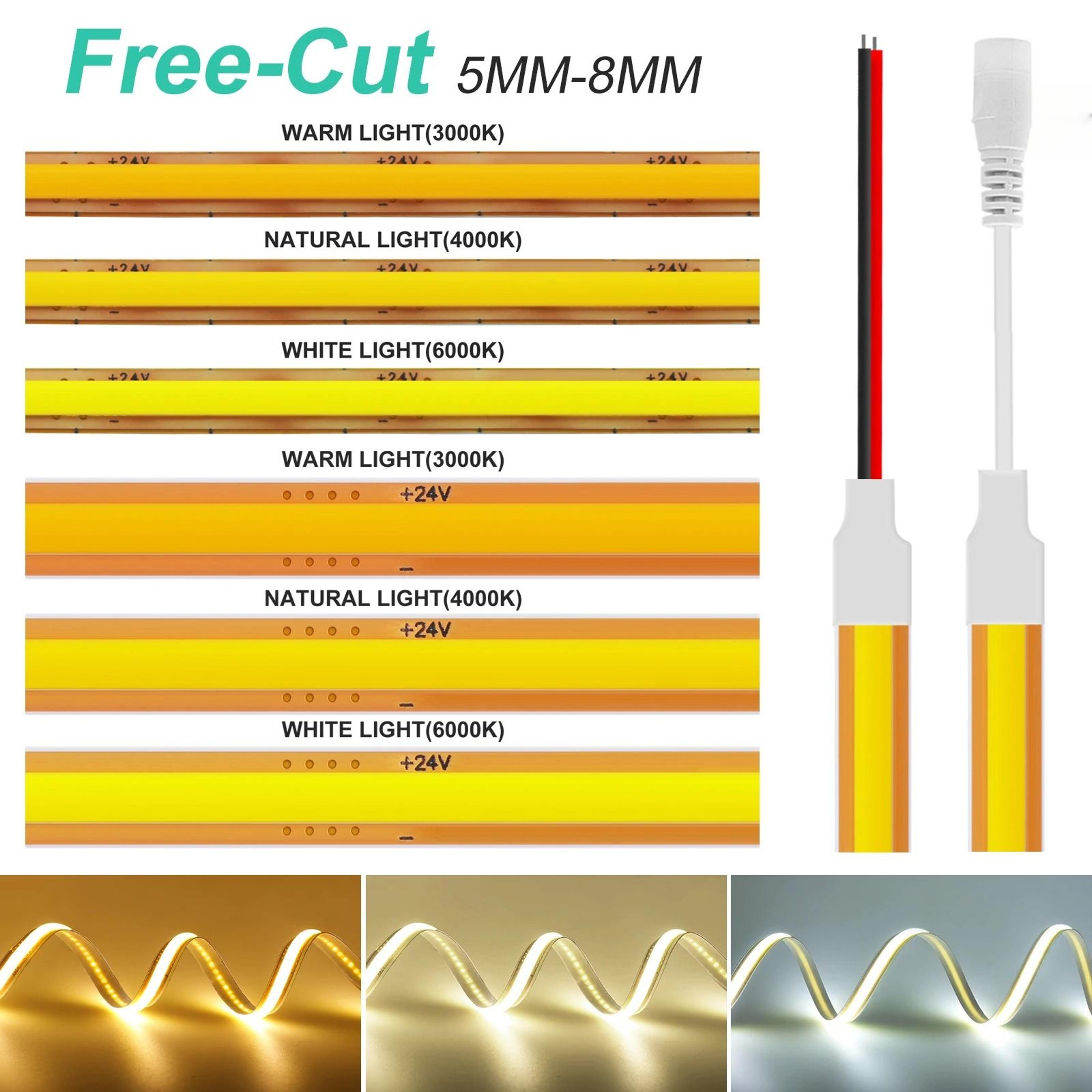 flex-cut cob led strip light (high density 400leds/m tape with dc plug & wire)
