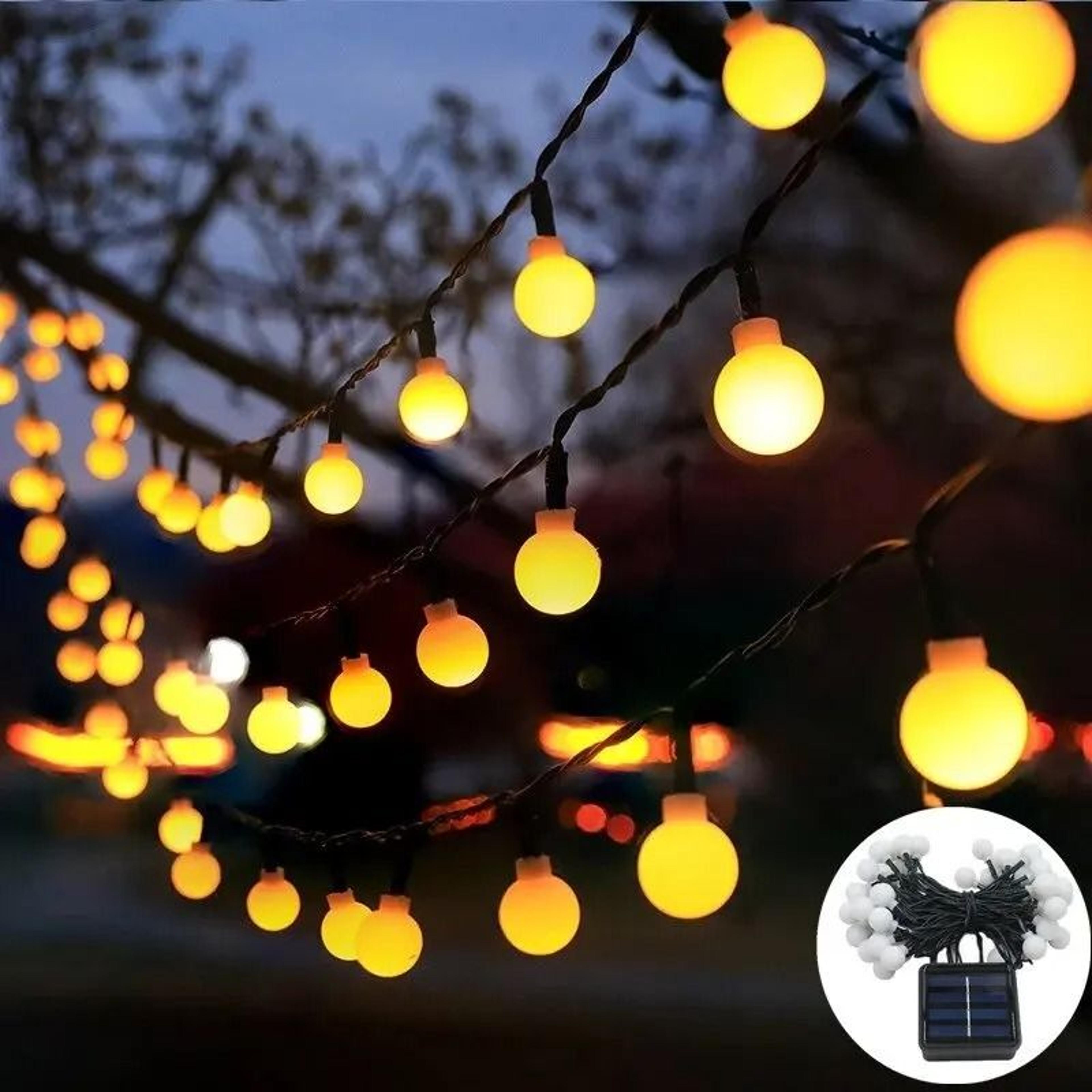 solar outdoor led white ball string lights for garden, patio & camping